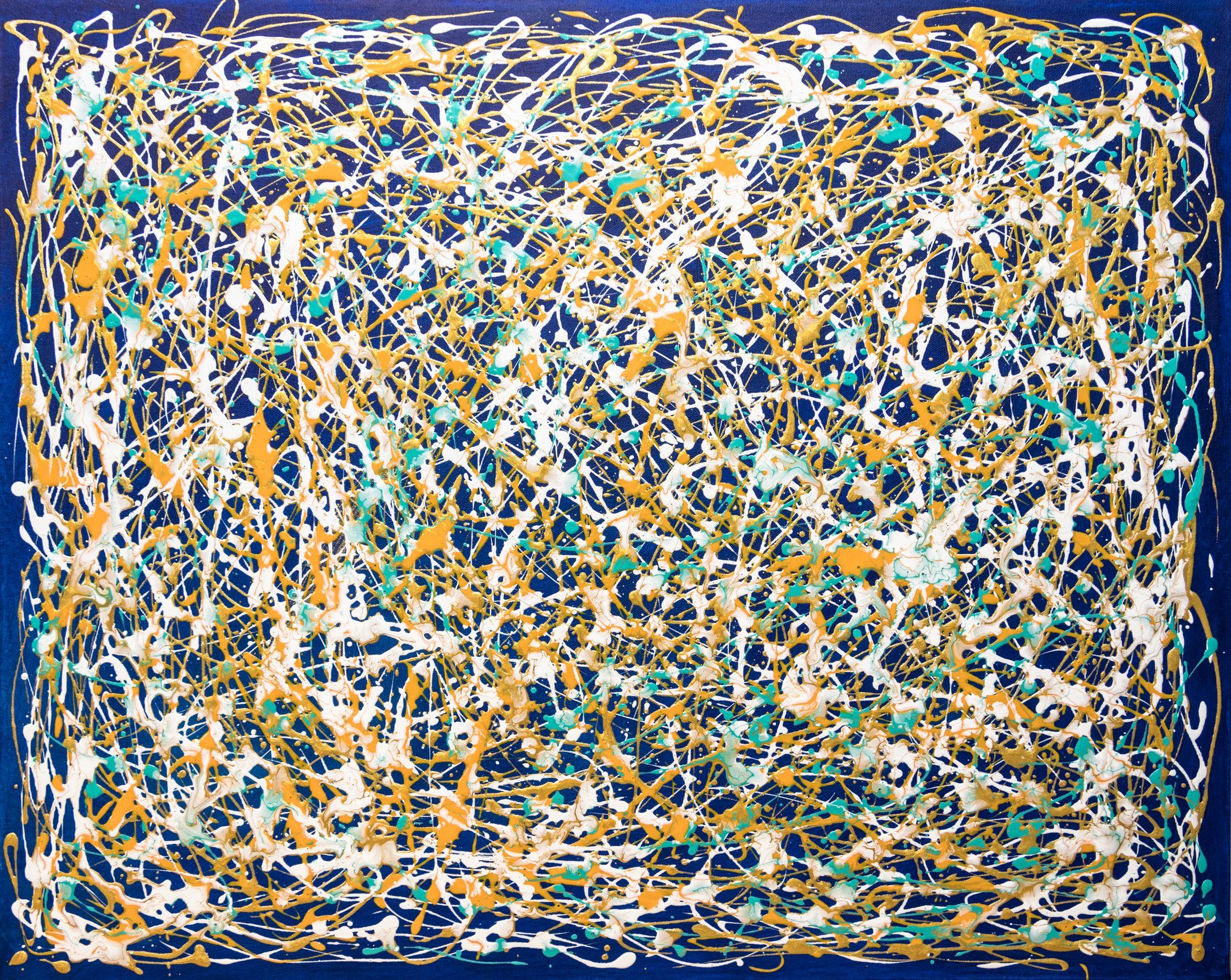 Abstract Painting di Cristina Stefan - Sognando il mare - omaggio a Jackson Pollock, Pittura, Acrilico su Tela