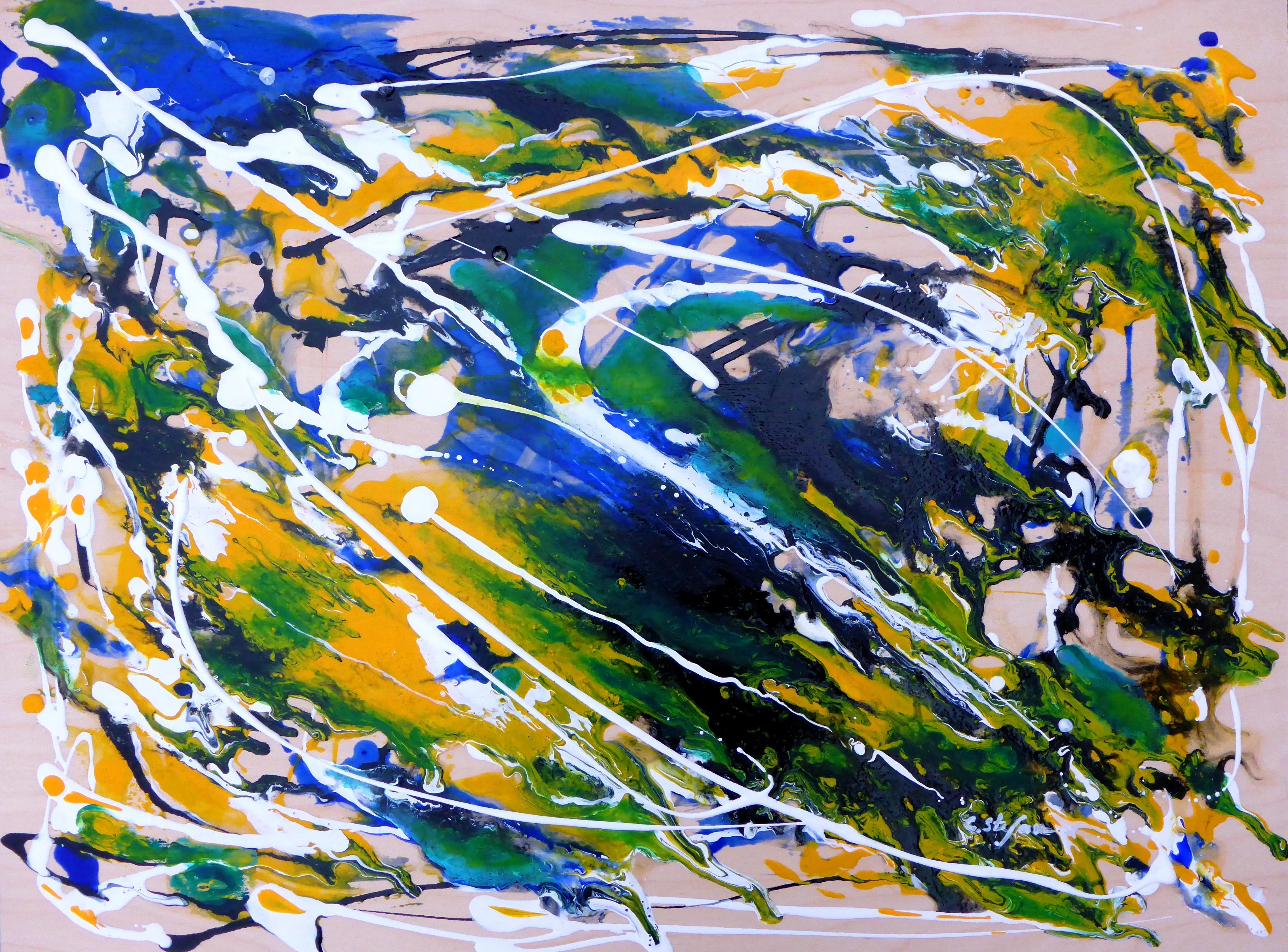 Abstract Painting Cristina Stefan - Peinture - Oiseau volant, acrylique sur panneau de bois