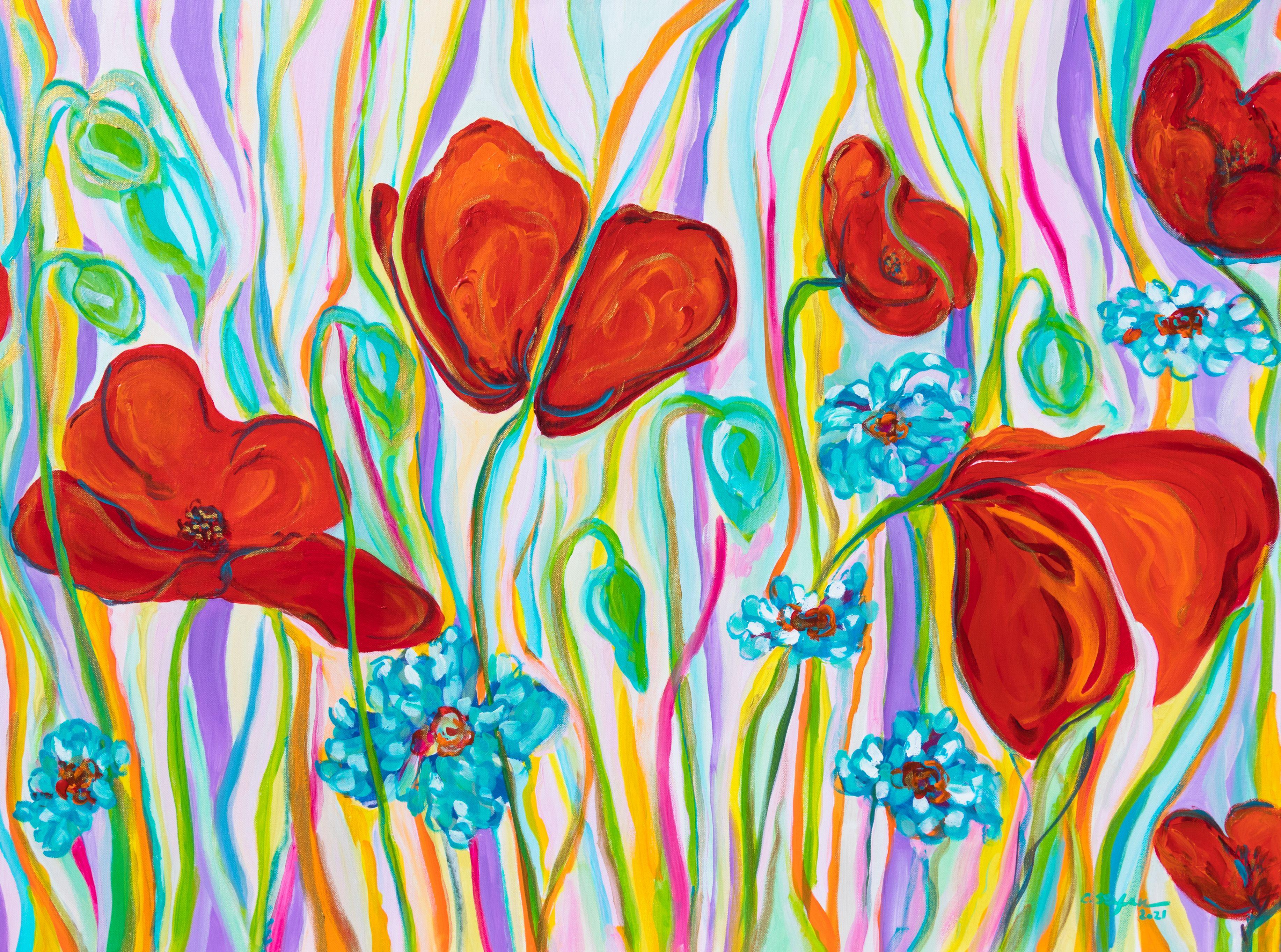 Jardín en flor, Pintura, Acrílico sobre lienzo - Painting de Cristina Stefan