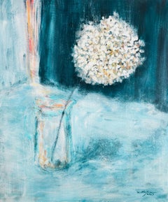 Hydrangea in a vase, Painting, Acrylic on Canvas