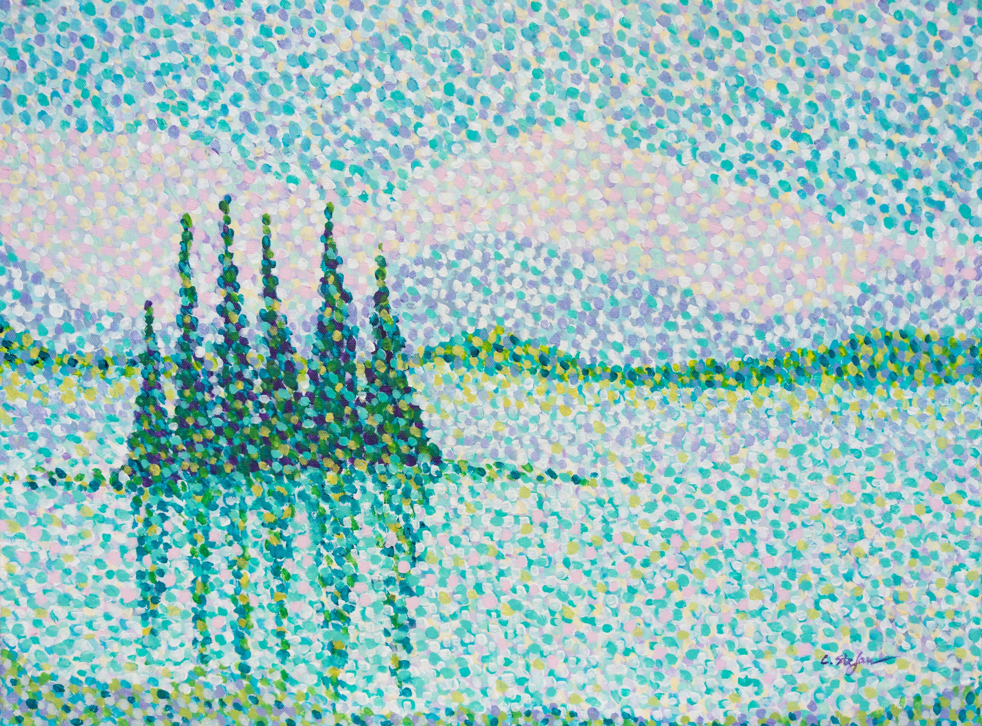 Lake in The Rockies, Gemälde, Acryl auf Leinwand – Painting von Cristina Stefan