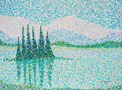Le lac dans les Rocheuses, peinture, acrylique sur toile