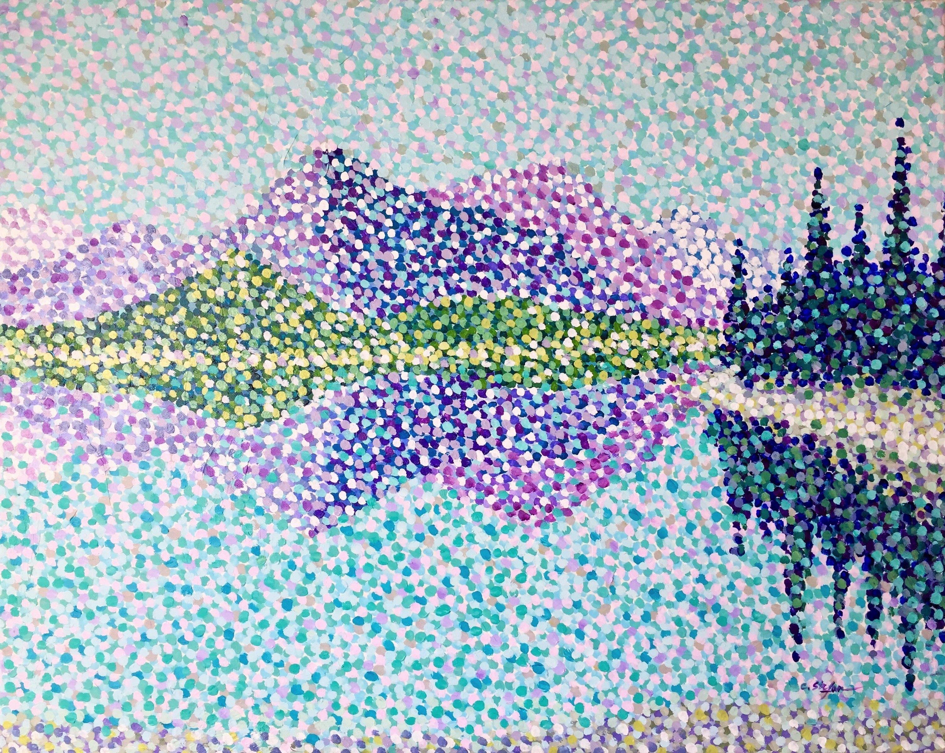Lake in the Rocky Mountains    This original painting was inspired by my last trip to the Rocky Mountains. I was amazed by the purity of the nature of the Kananaskis Superior Lake and so I tried to convey this atmosphere in this painting.  By