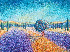 Lavender fields in Provence, Painting, Acrylic on Canvas