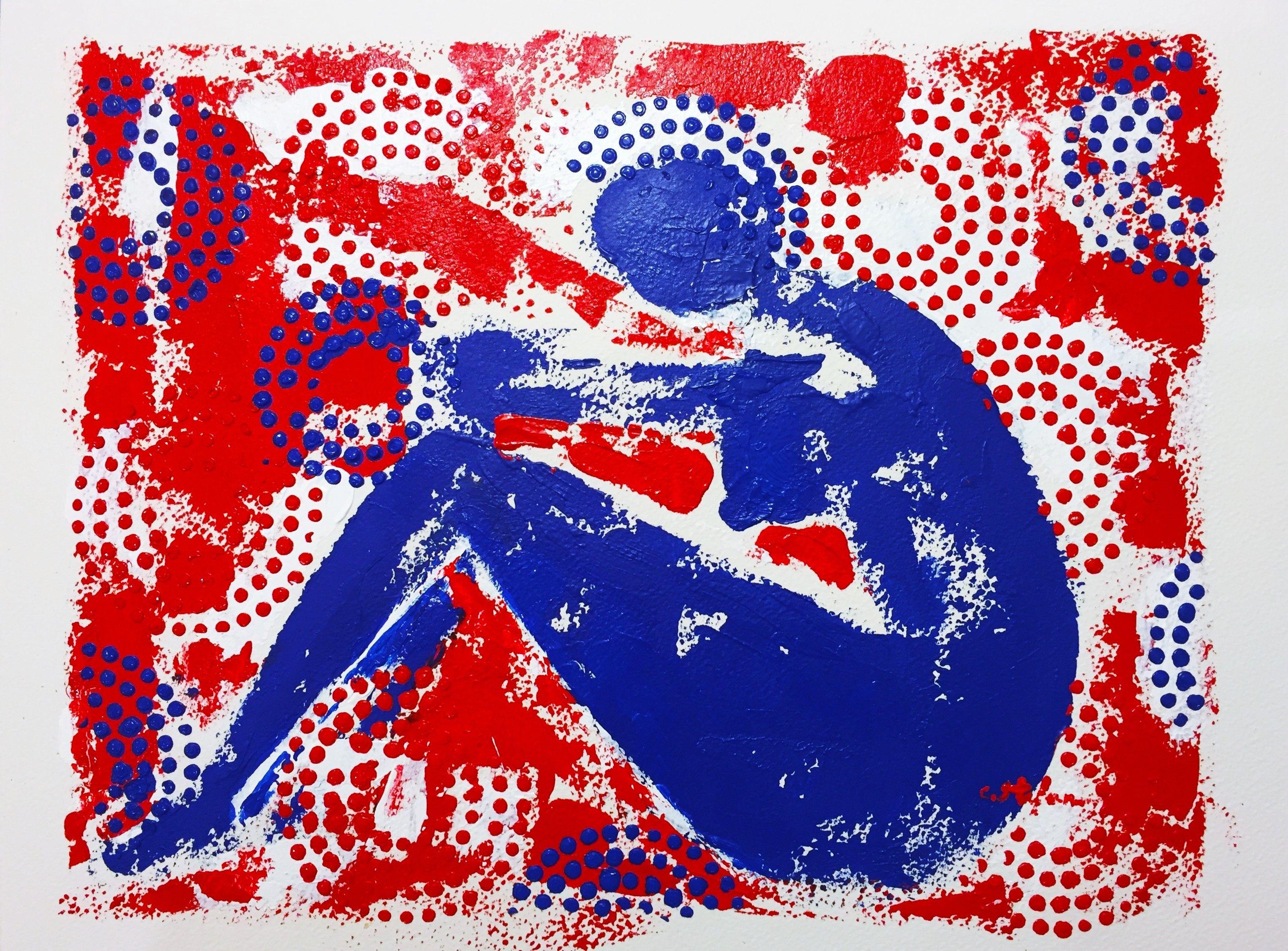 Abstract Painting de Cristina Stefan - Pensador desnudo, Pintura, Acrílico sobre lienzo