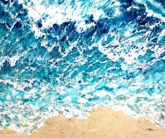 Vue de l'océan depuis le ciel - paysage marin, peinture, acrylique sur toile
