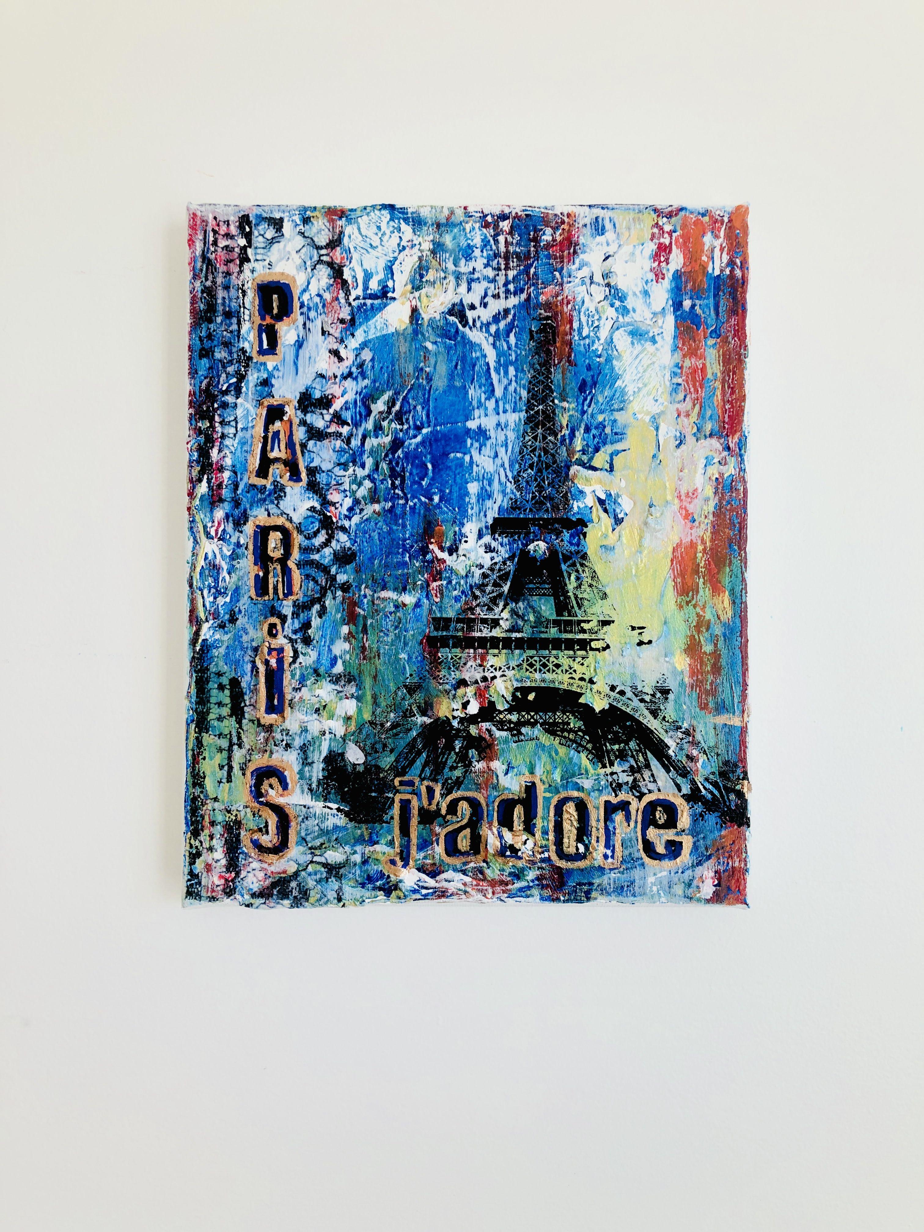 Paris, j'adore! with the Eiffel Tower, Painting, Acrylic on Canvas For Sale 1