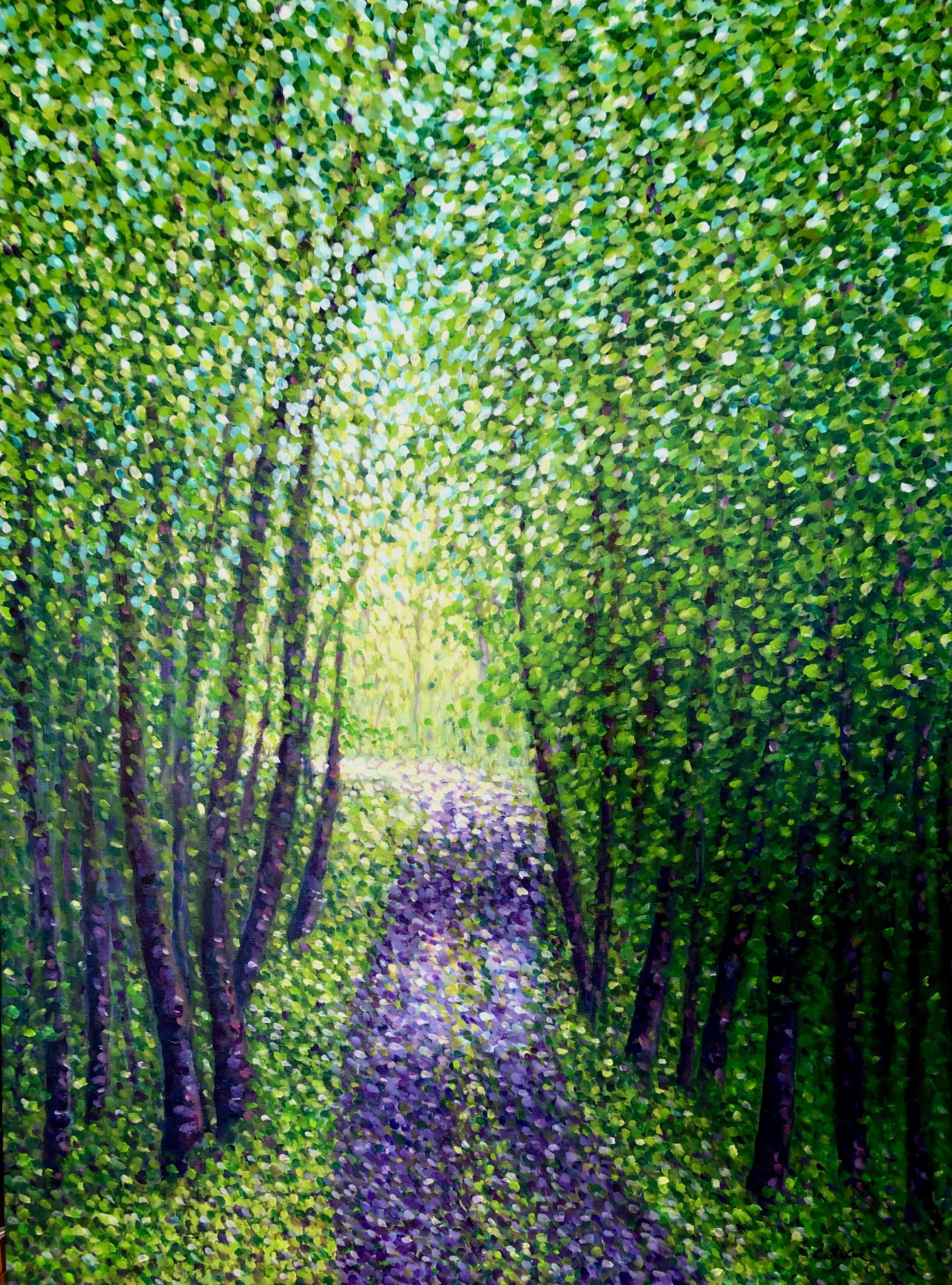 Path in the Green Forest, Gemälde, Acryl auf Leinwand – Painting von Cristina Stefan