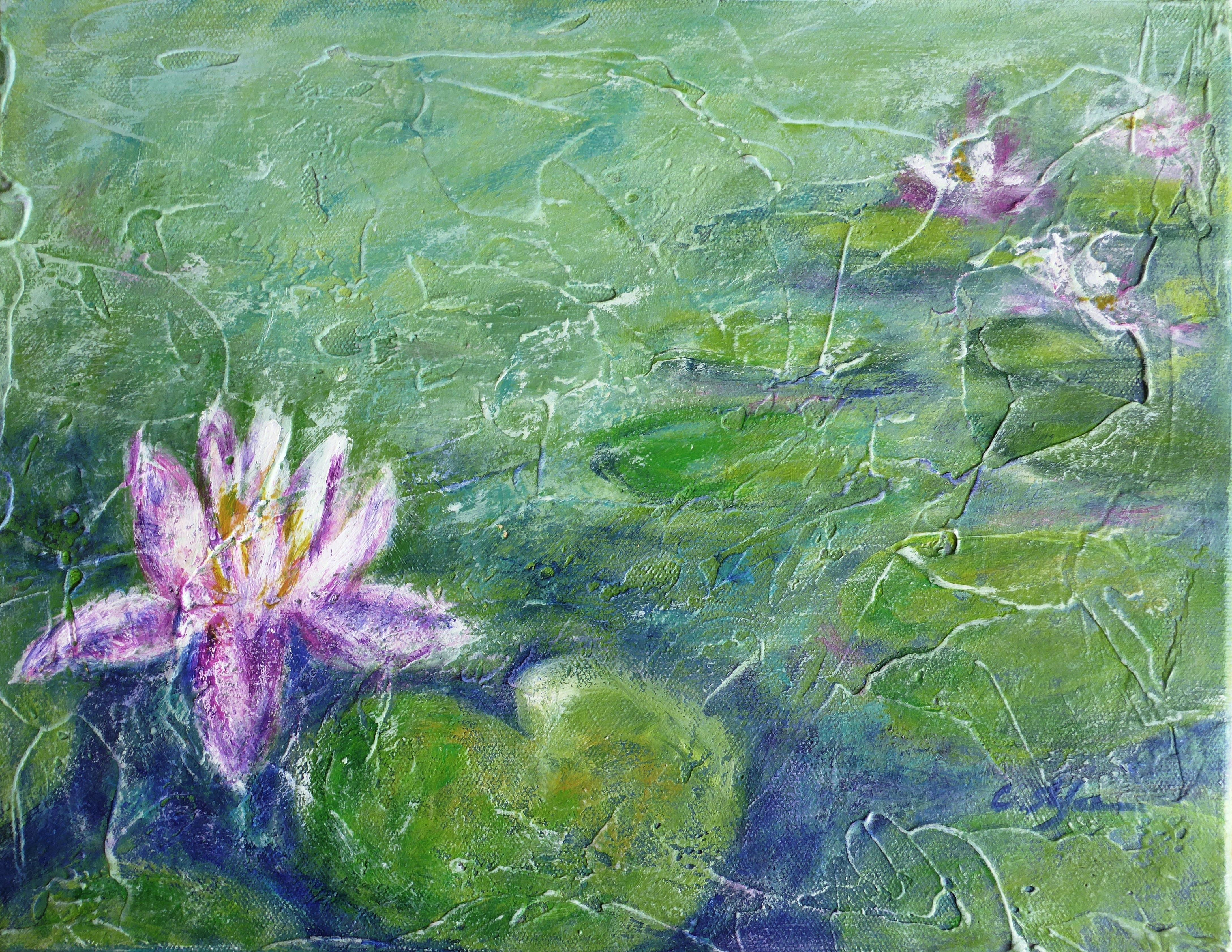 Estanque con nenúfar, Pintura, Acrílico sobre lienzo - Painting de Cristina Stefan