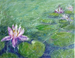 Pond with Water Lily, Painting, Acrylic on Canvas