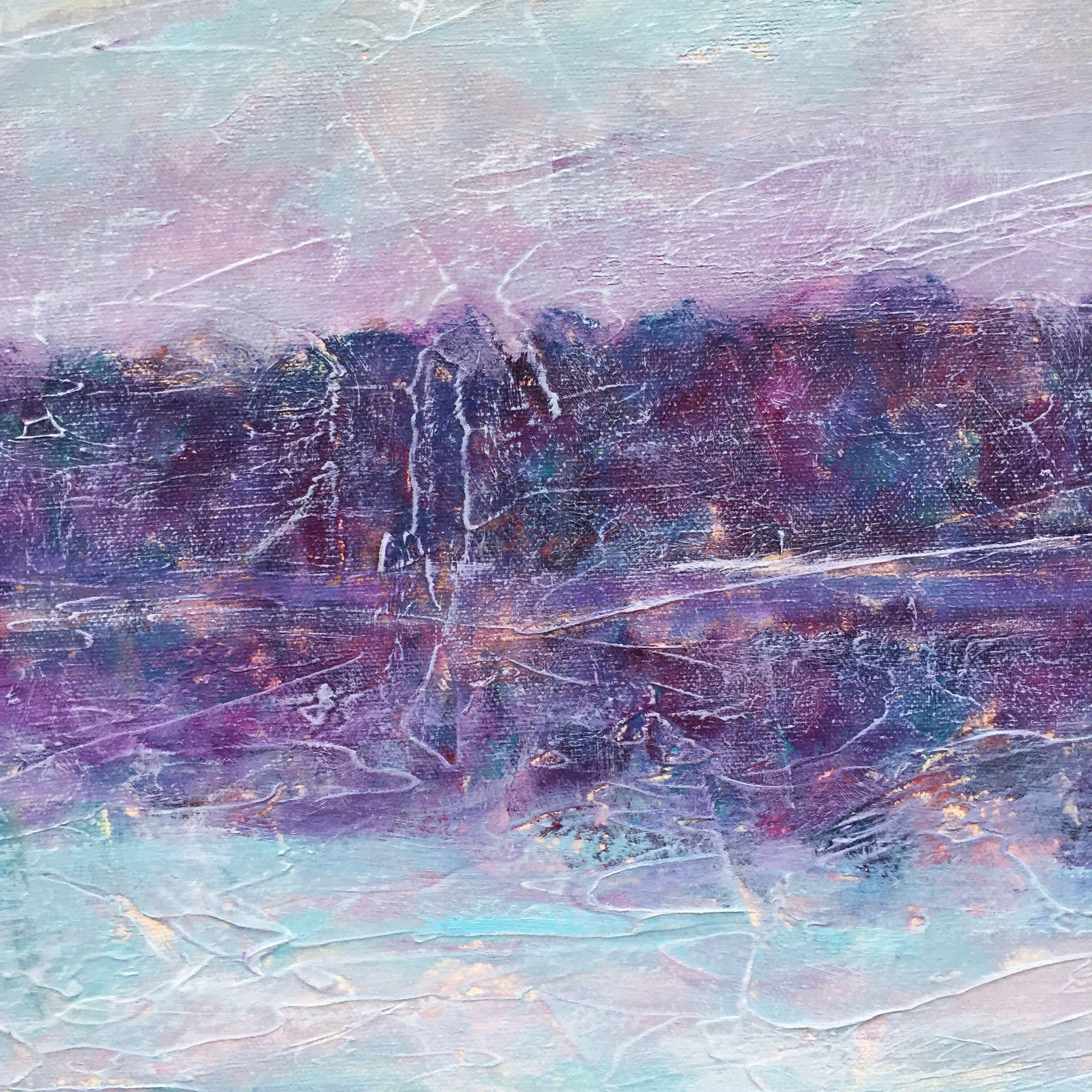 Coucher de soleil violet, peinture, acrylique sur toile - Painting de Cristina Stefan