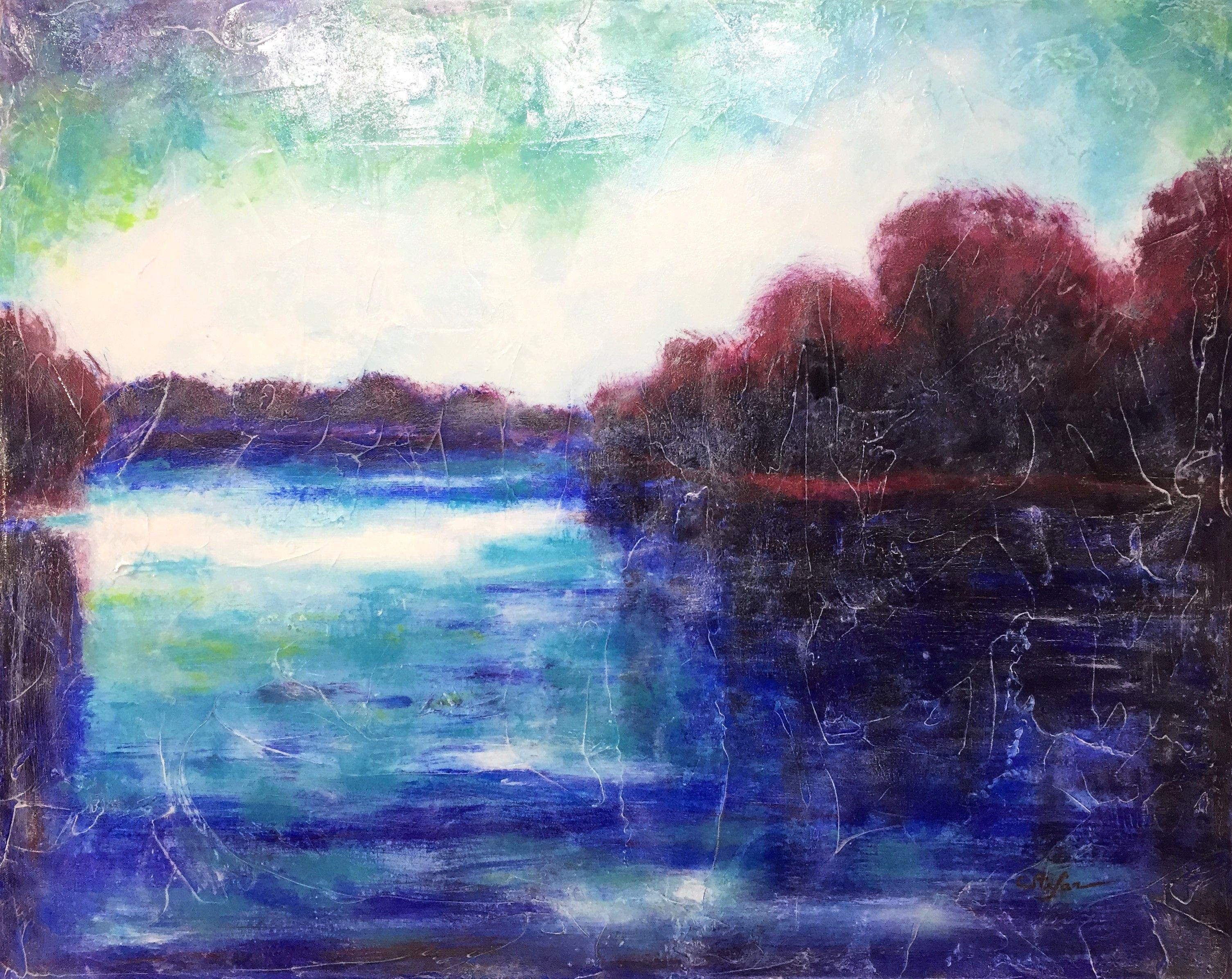 acrylic painting lake