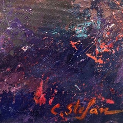 Paysage marin au coucher du soleil en Espagne, peinture, acrylique sur toile