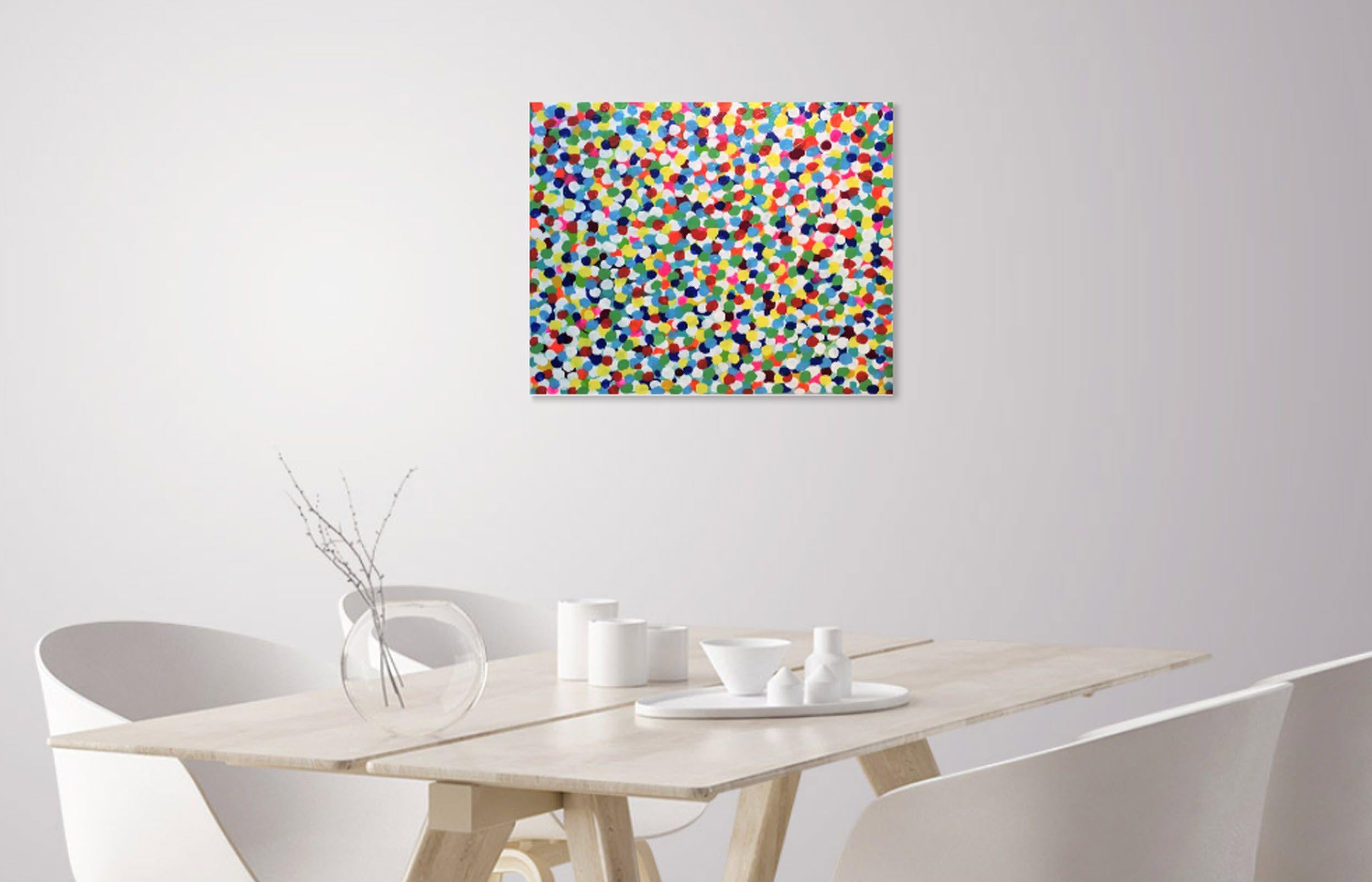 Summer dot by dot, Painting, Acrylic on Canvas - Beige Abstract Painting by Cristina Stefan