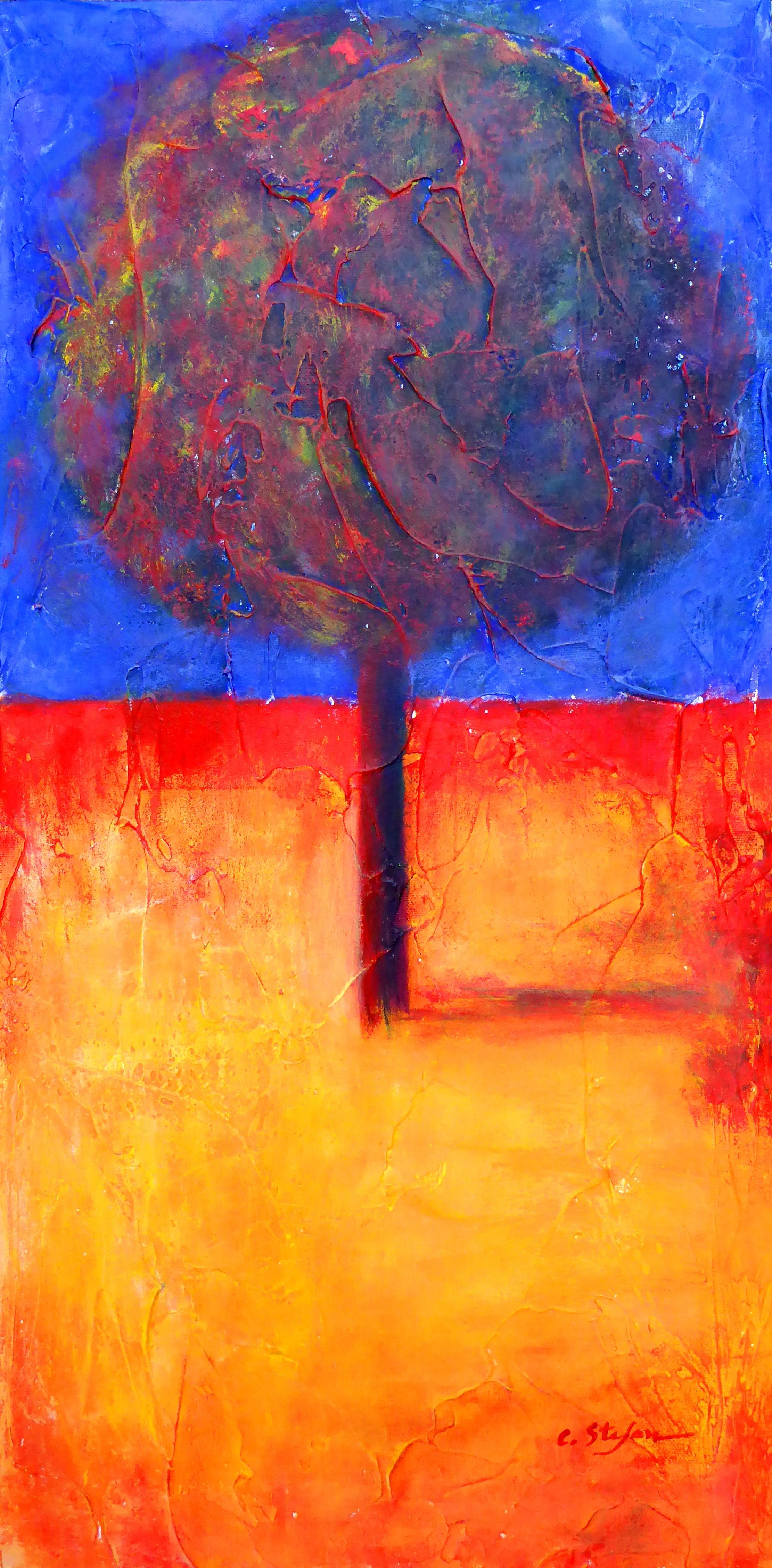 Cristina Stefan Abstract Painting - The Lonely Tree, Painting, Acrylic on Canvas