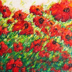 Les poppies rouges d'Espagne, peinture à l'huile sur toile