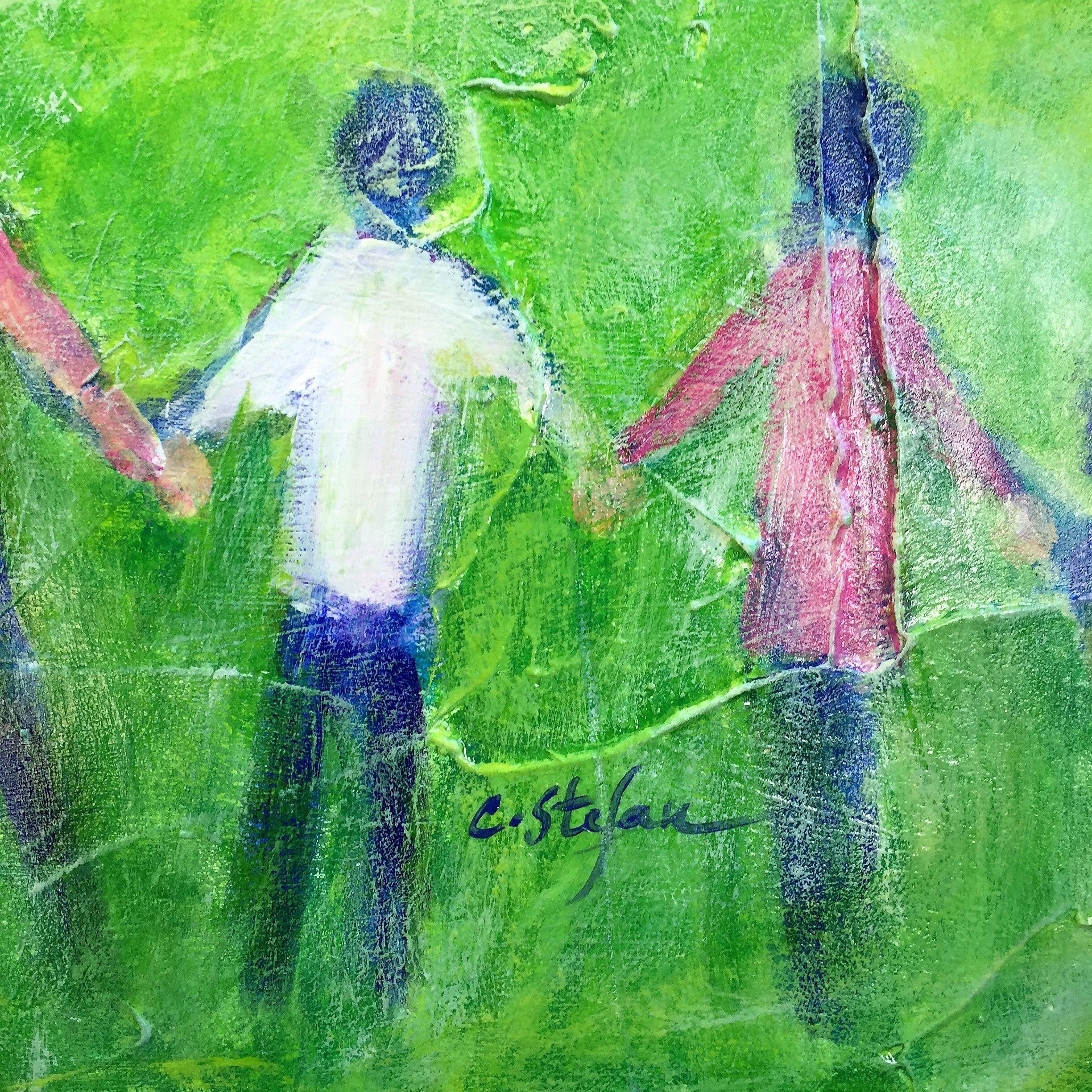 Juntos bajo los cerezos en flor, Pintura, Acrílico sobre lienzo - Painting Contemporáneo de Cristina Stefan
