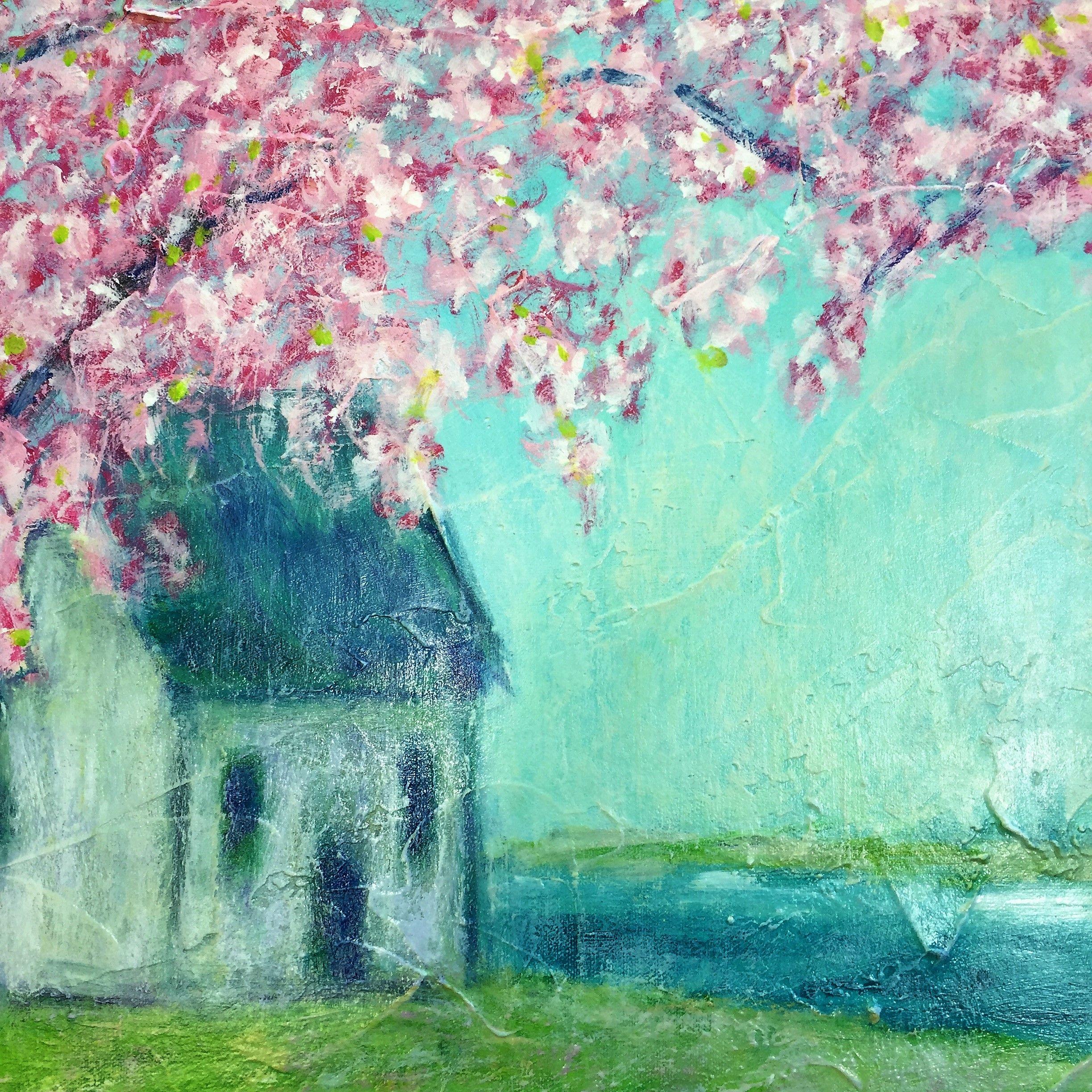 Together under the cherry blossoms    The painting Together under the cherry blossoms is about Volunteering, Friendship, humans working together to build a better world.    I have participate on a project called HistArt and the goal of it was to