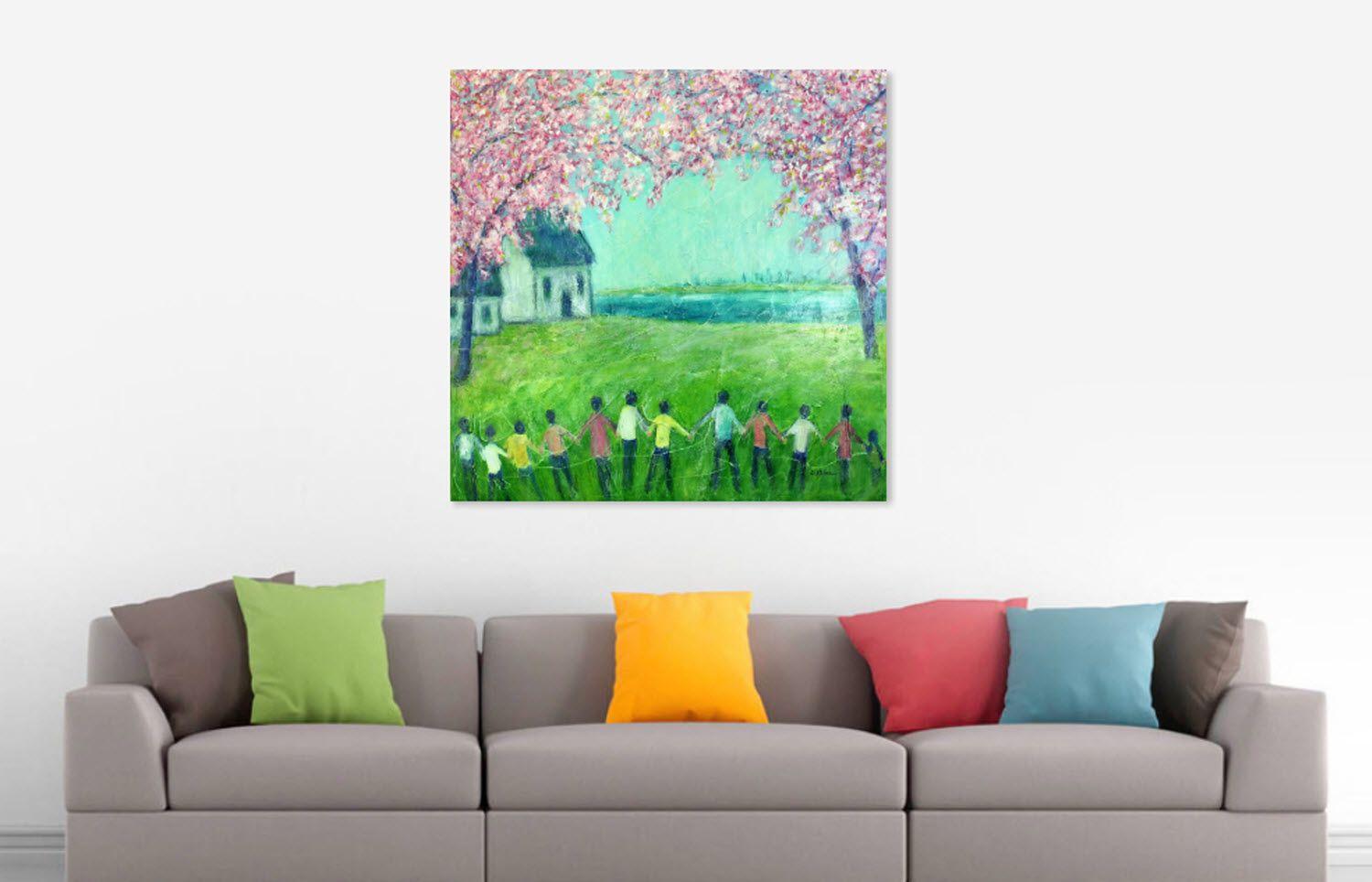 Together under the cherry blossoms, Painting, Acrylic on Canvas For Sale 1
