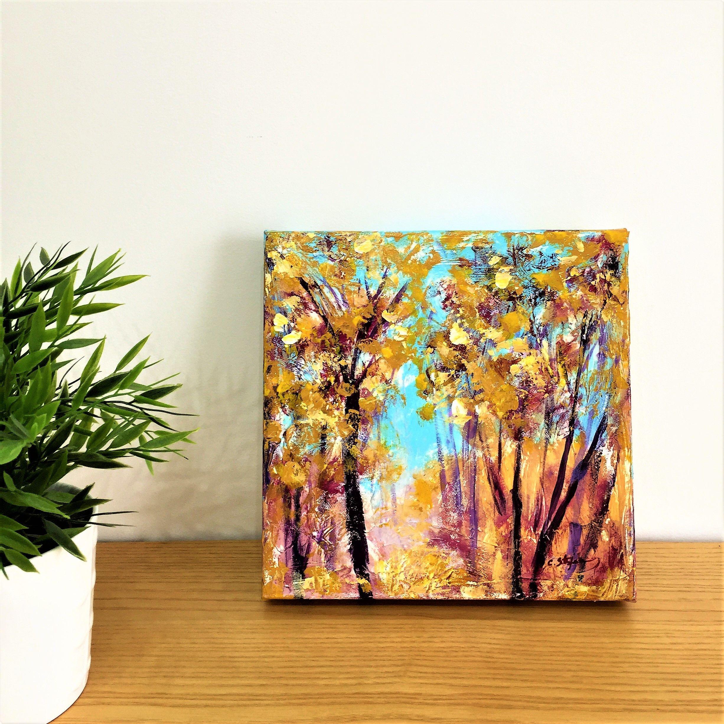Trees at Fall, Gemälde, Acryl auf Leinwand (Impressionismus), Painting, von Cristina Stefan