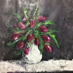 Peinture, acrylique sur toile, tulipes dans un vase