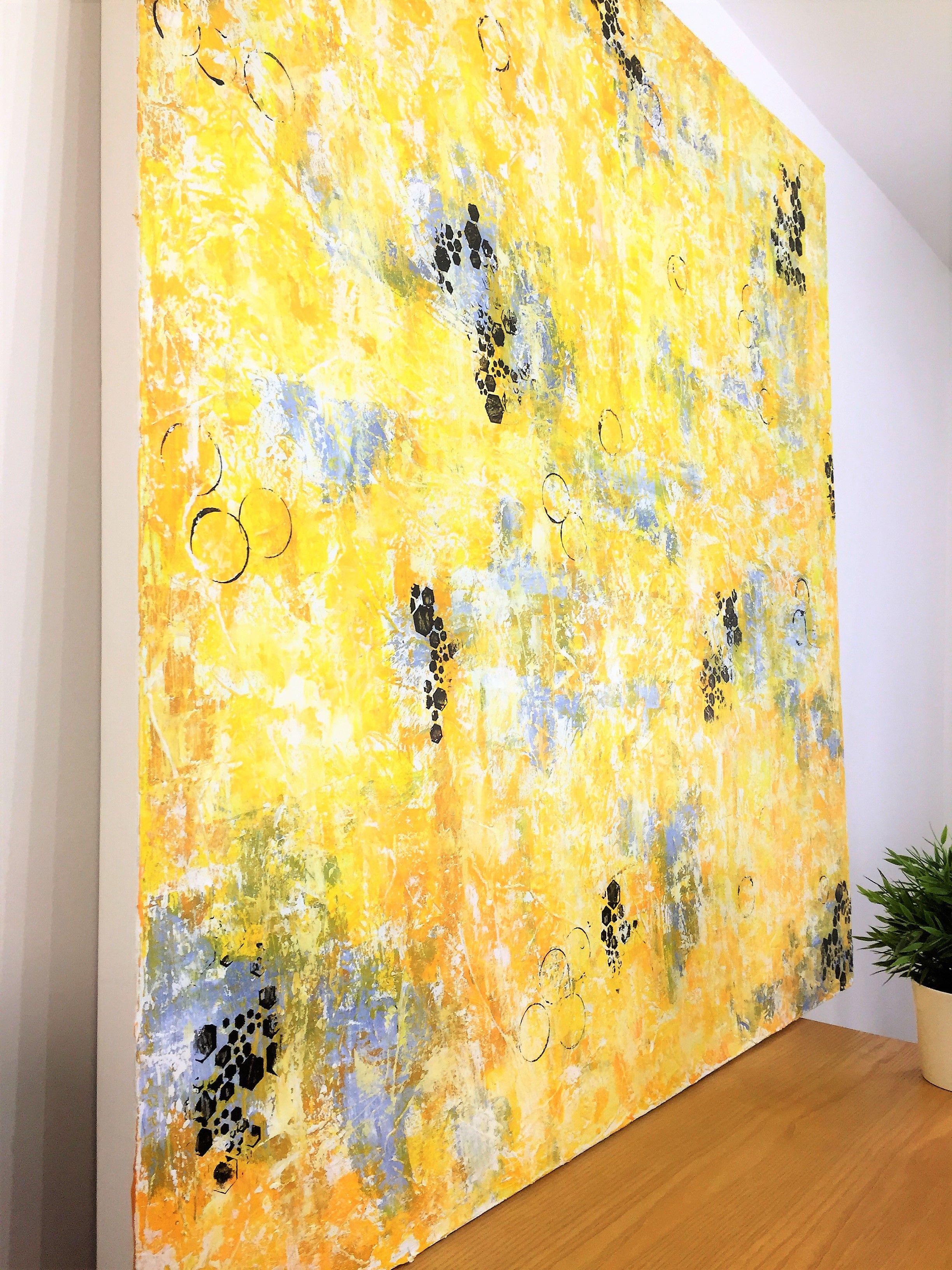 Warm Light - abstract, Painting, Acrylic on Canvas - Yellow Abstract Painting by Cristina Stefan
