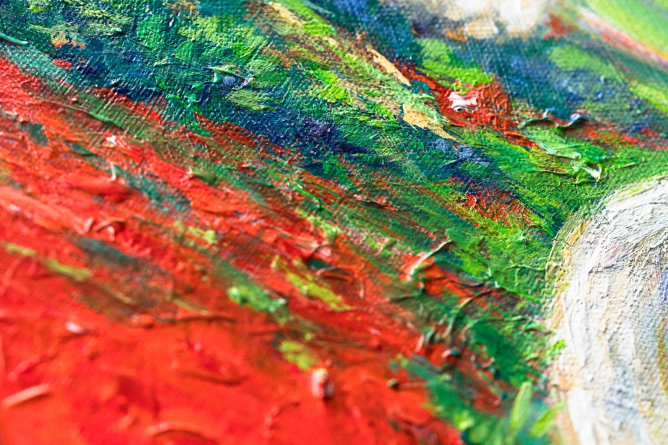 Mulino a vento tra campi di papaveri e lavanda, Pittura, Acrilico su Tela in vendita 2