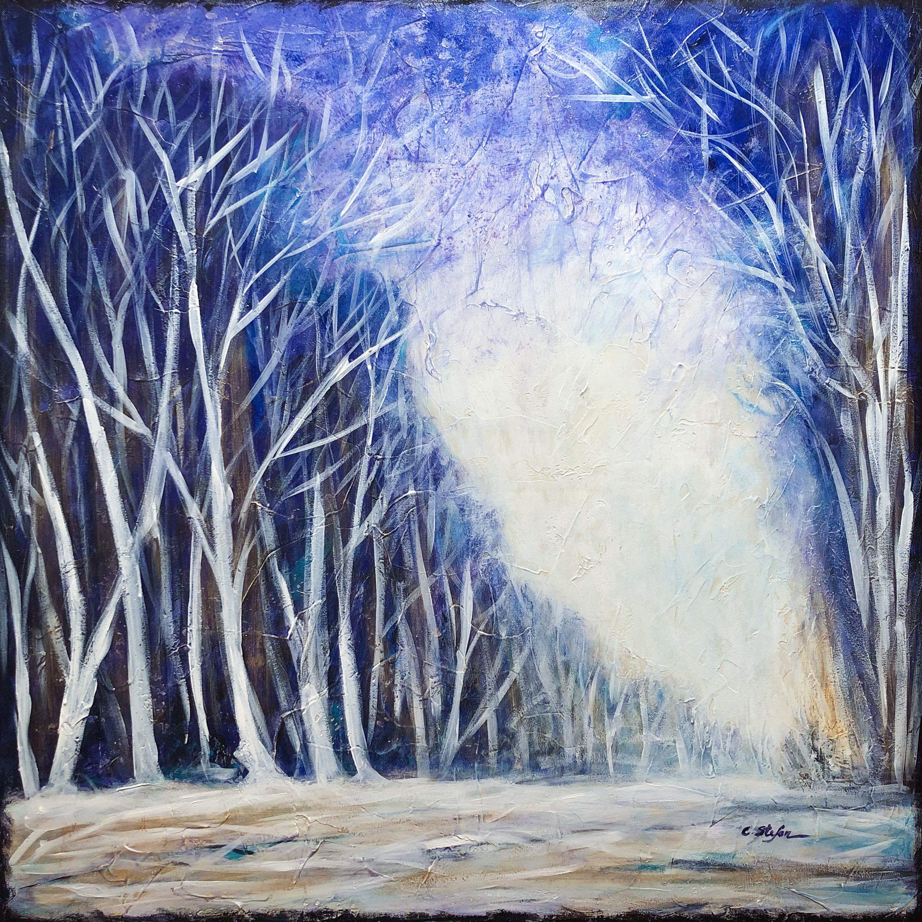 acrylic painting winter landscape