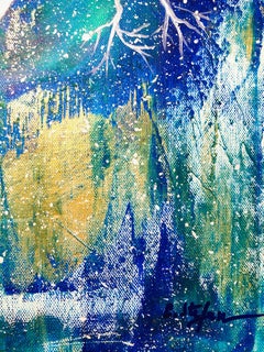 Winter night with tree, Painting, Acrylic on Canvas