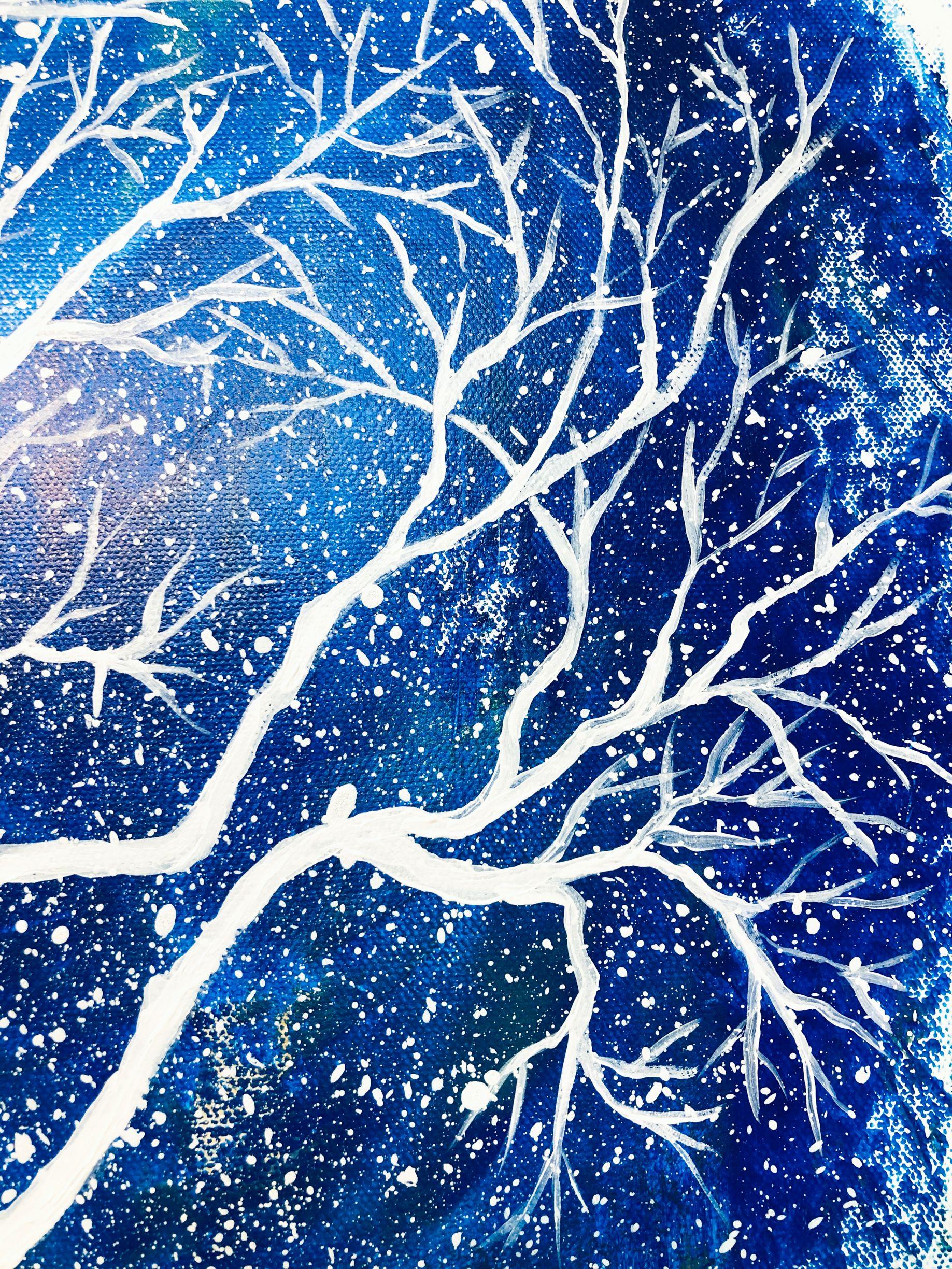 Winternacht mit Baum, Gemälde, Acryl auf Leinwand (Zeitgenössisch), Painting, von Cristina Stefan