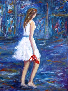 Woman in a White Dress after Party, Painting, Acrylic on Canvas