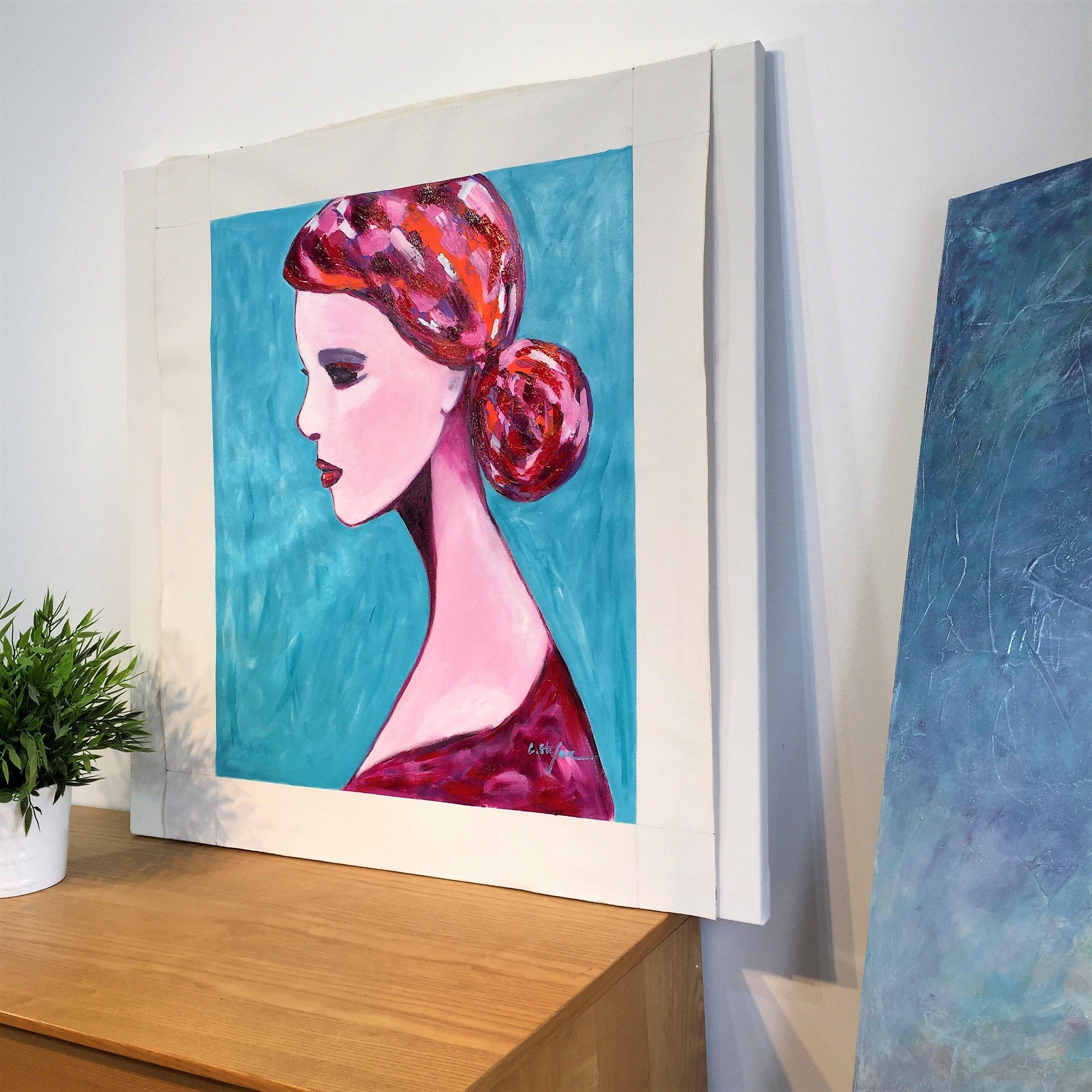 Frauenporträt, Sophie Pensive, Malerei, Acryl auf Leinwand im Angebot 1