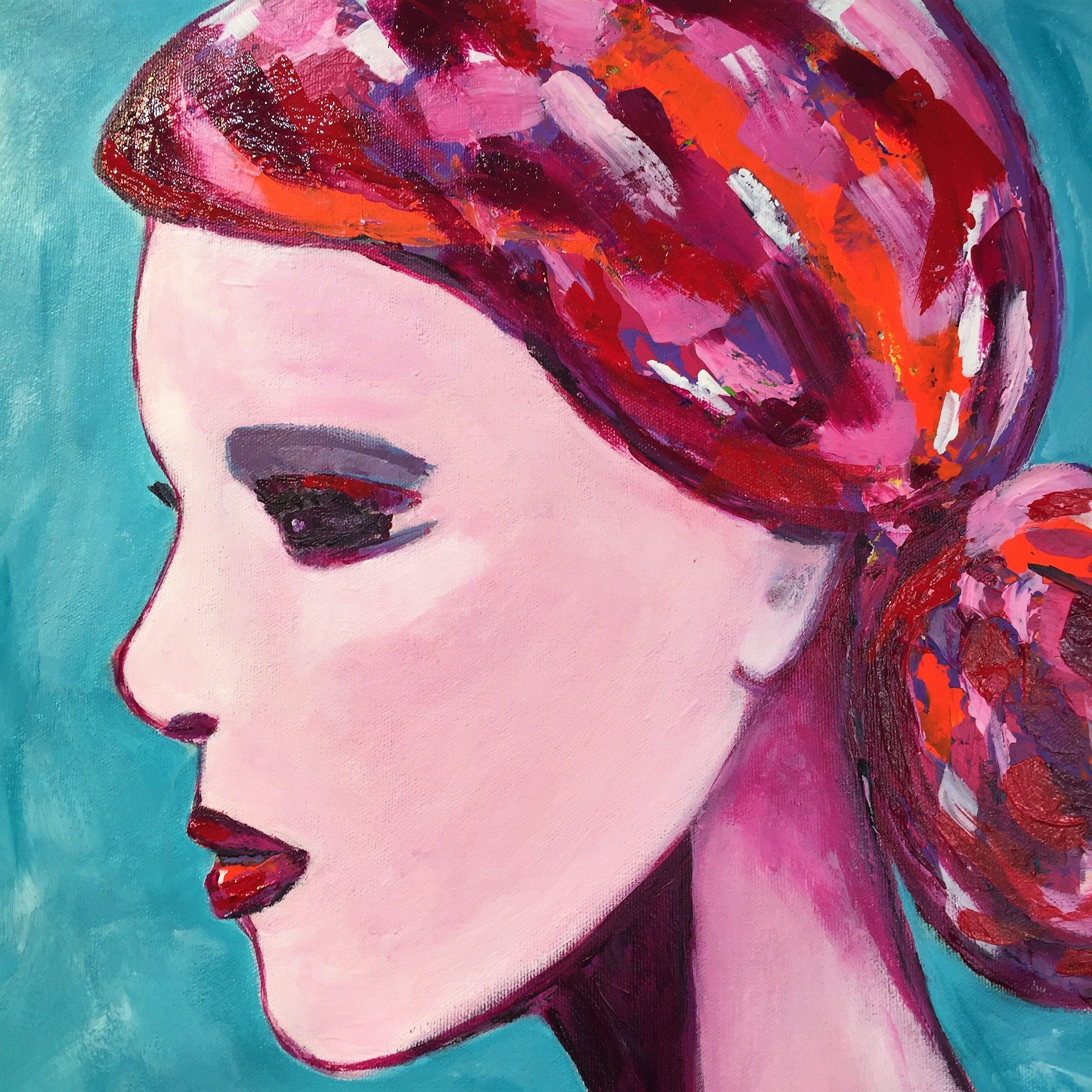 Woman portrait, Sophie Pensive, Painting, Acrylic on Canvas For Sale 1
