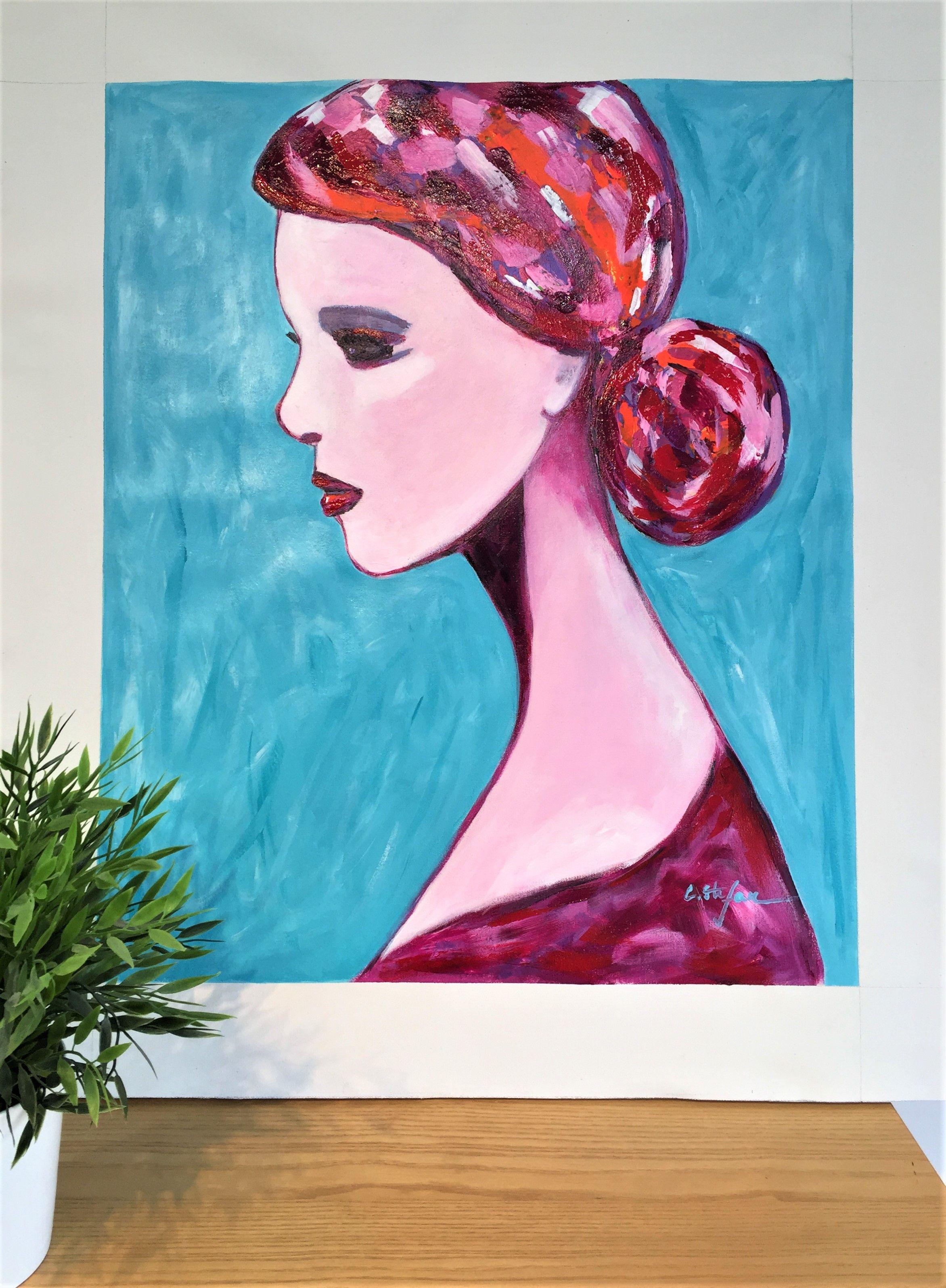 Frauenporträt, Sophie Pensive, Malerei, Acryl auf Leinwand