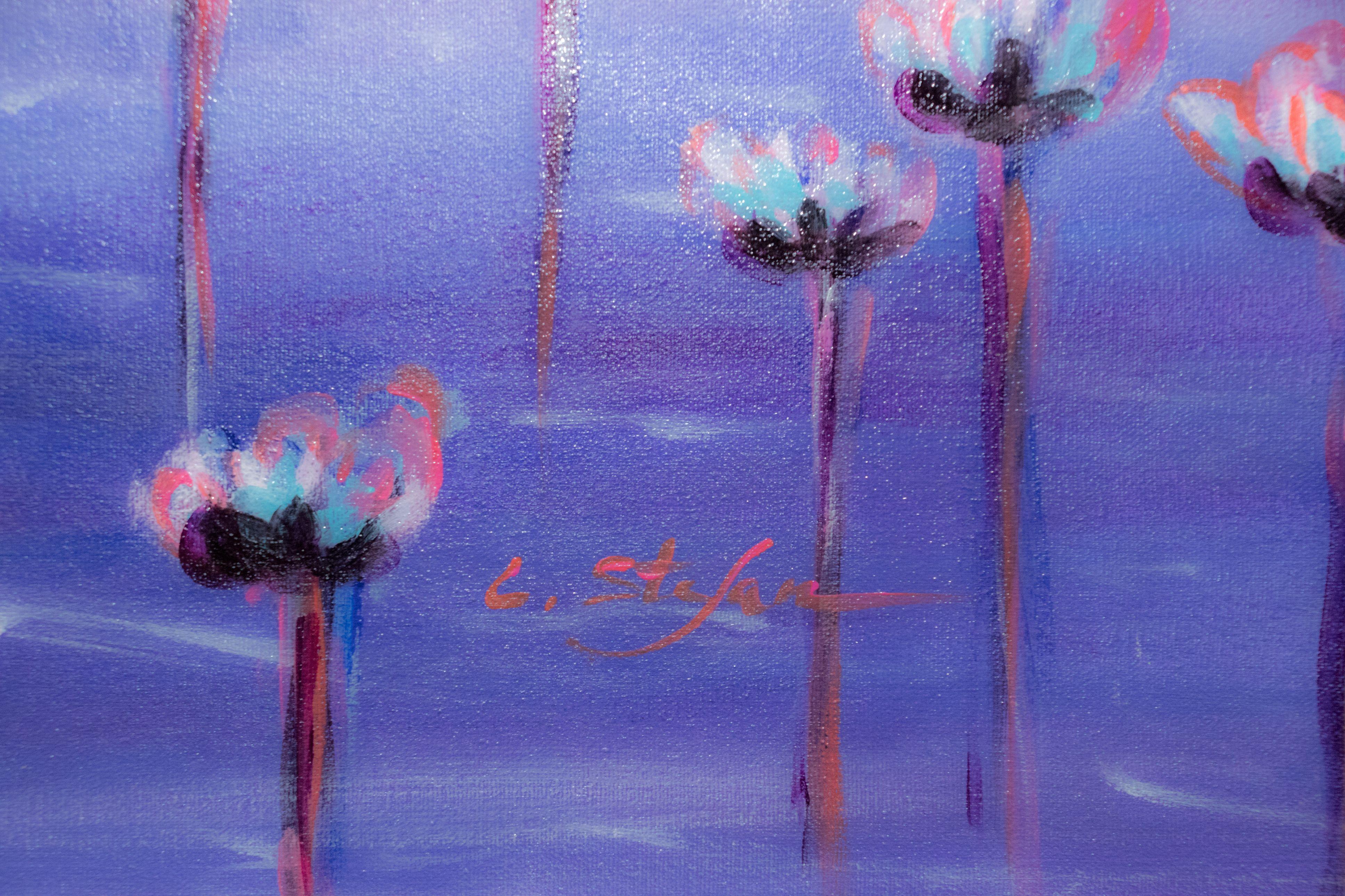 Femme avec des lys d'eau, peinture, acrylique sur toile - Contemporain Painting par Cristina Stefan