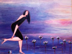 Woman with Water Lilies, Painting, Acrylic on Canvas