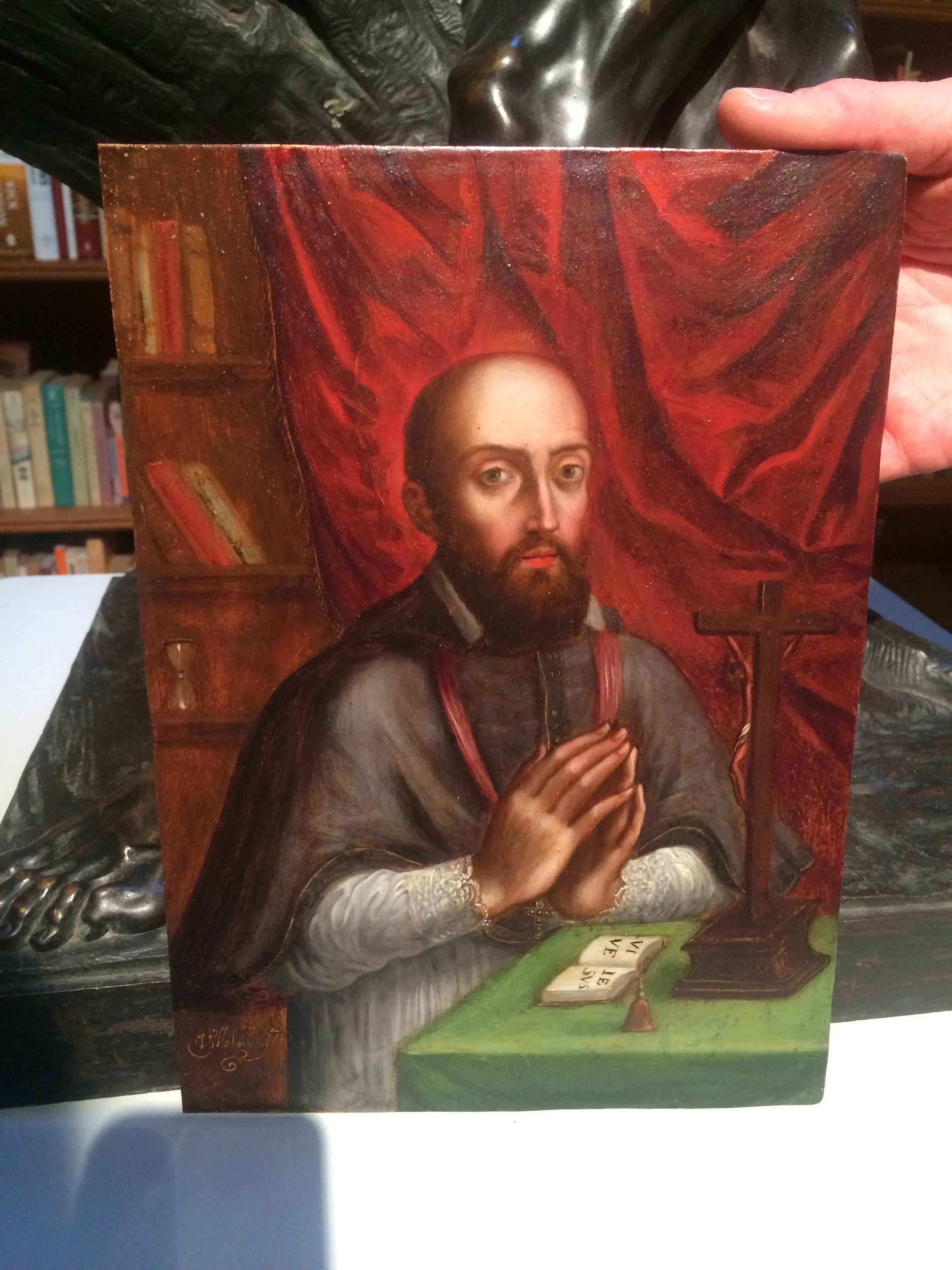 Porträt von St. Francis Borgia – Painting von Cristobal de Villalpando