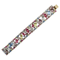 Cristobal London 1980s Vintage Multi-Coloured Rhinestone Statement Bracelet