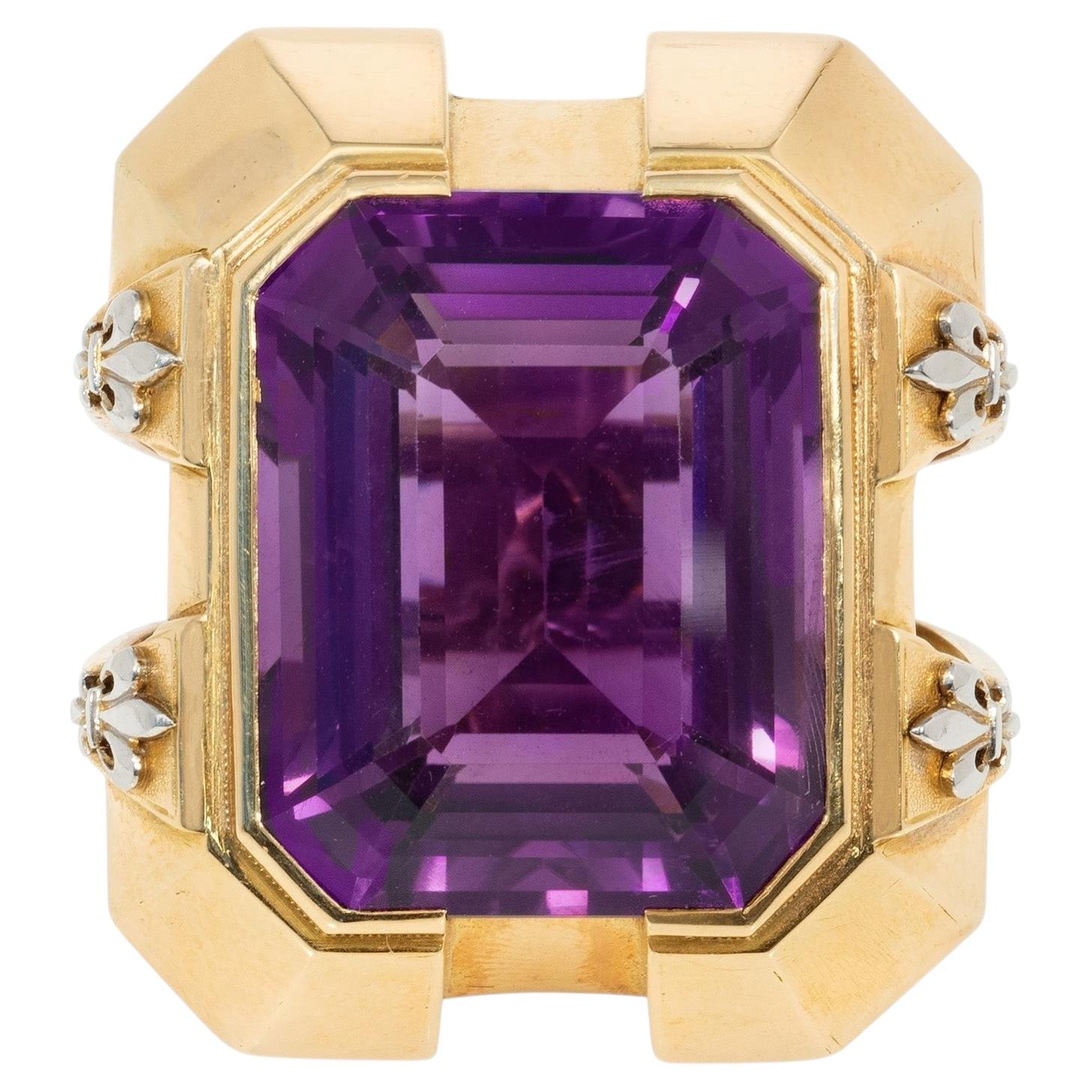 Bague de cocktail « Art Moderne » en améthyste et or, signée Cristofol Paris