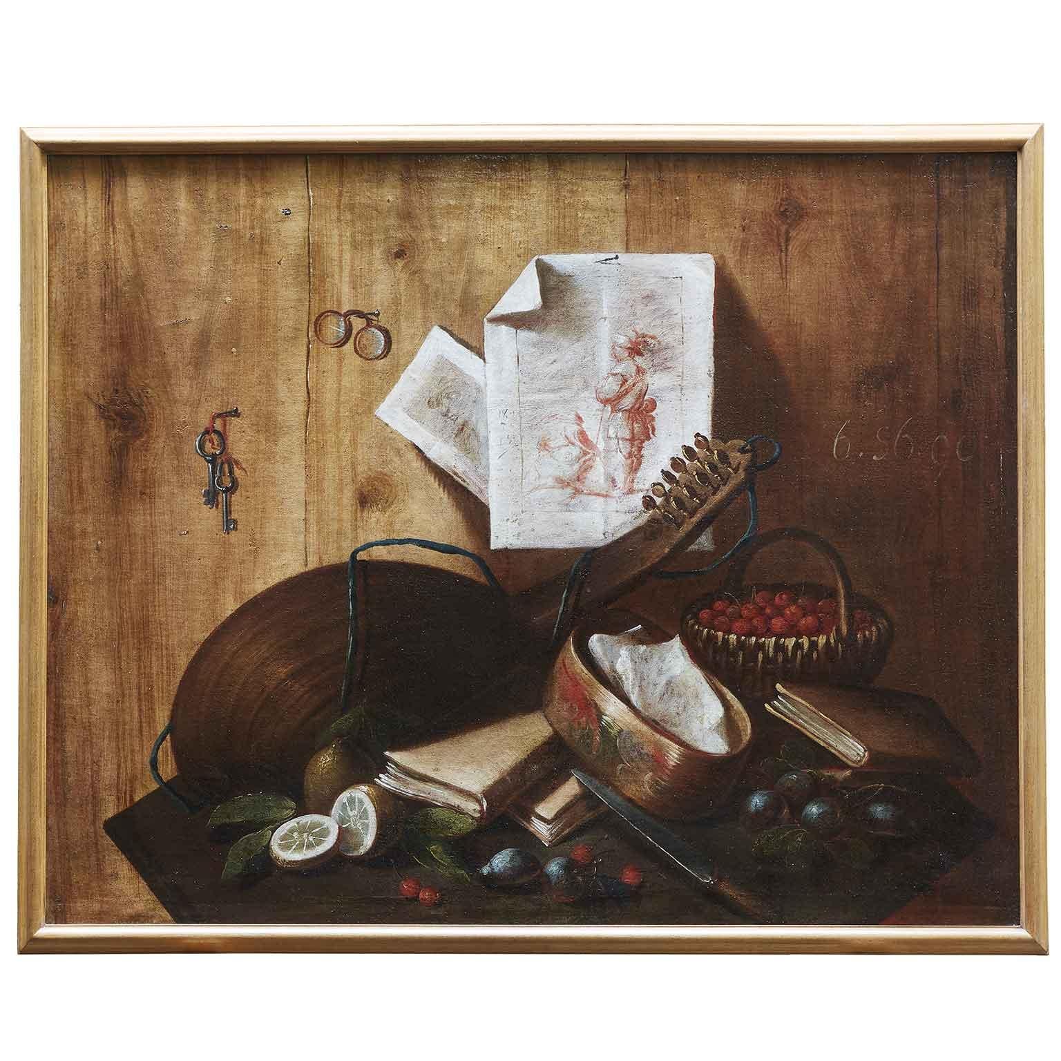 Pair of Nature Morte Trompe L'oeil Italian Baroque Early 18th Century - Painting by Cristoforo Munari