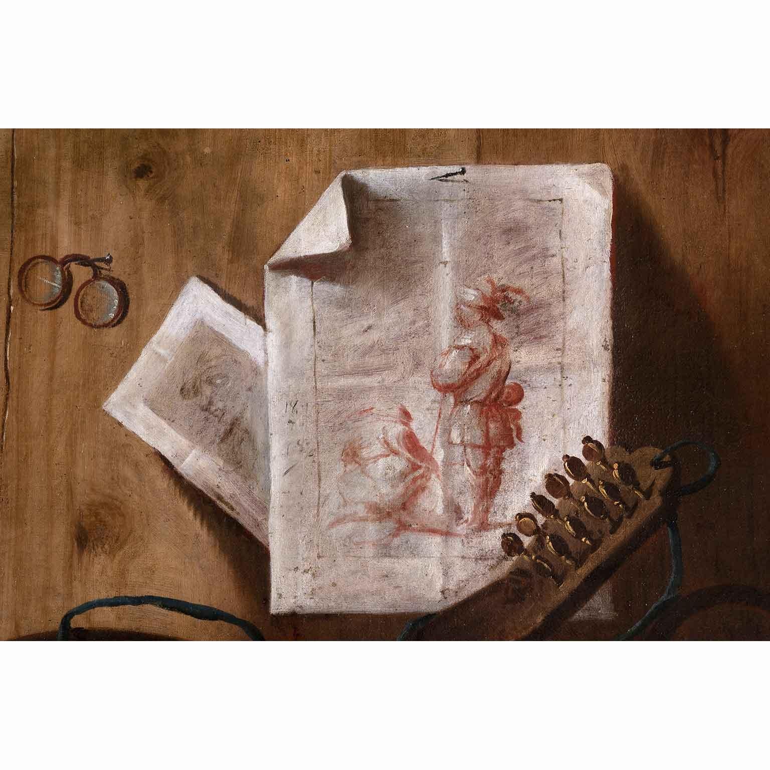 Pair of Nature Morte Trompe L'oeil Italian Baroque Early 18th Century For Sale 3