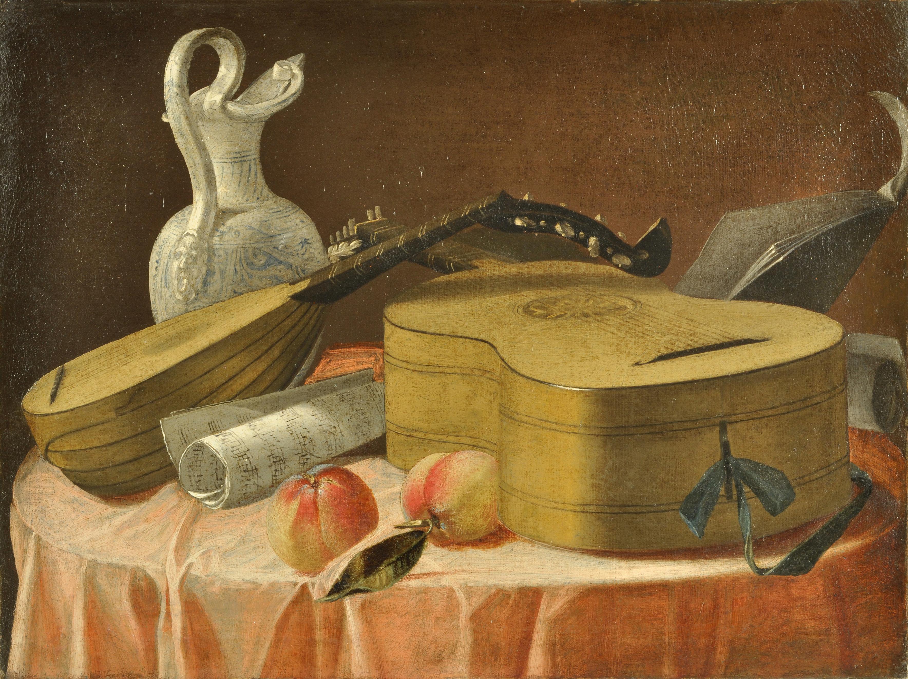 Vier Stillleben mit Musikinstrumenten – Painting von Cristoforo Munari