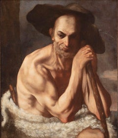 17th Century by Cristoforo Serra Portrait of a Shepherd Oil on Canvas