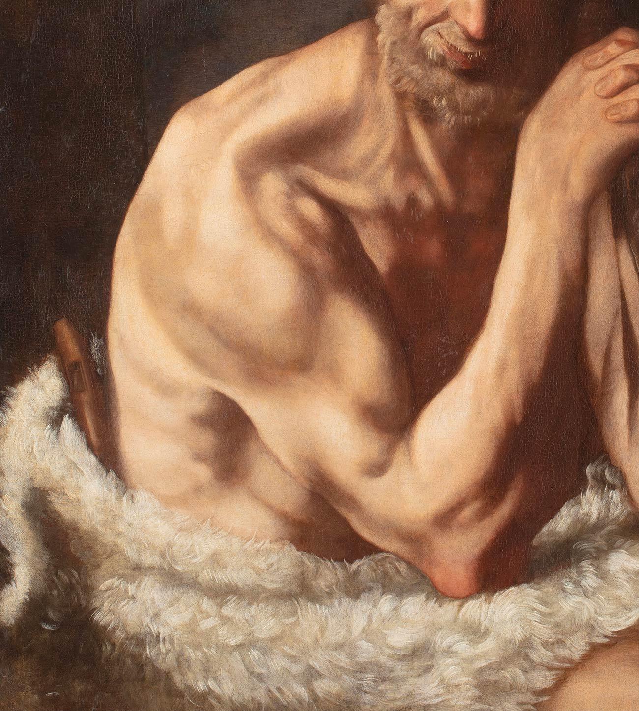 Cristoforo Serra (Cesena 1600 - Cesena 1689)
Portrait of a Shepherd 
Oil on canvas, cm. 92 x 75 - with frame cm. 106,5 x 94,5 
Antique giltwood cassetta frame, carved and sculpted
Publications: unpublished 

This curious portrait depicts a shepherd