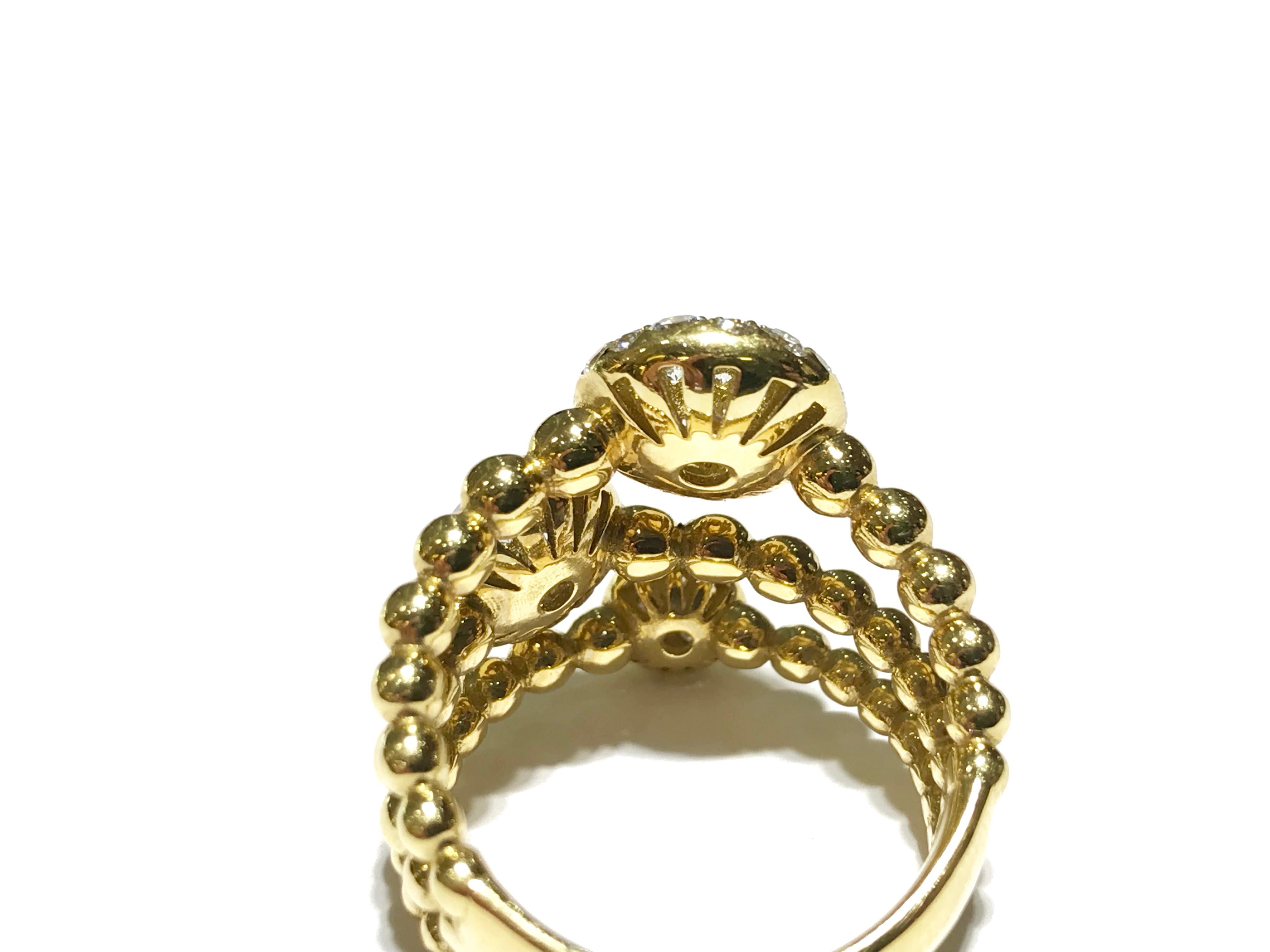 Round Cut Crivelli 18 Karat Yellow Gold 3 Disc Pave Ring For Sale