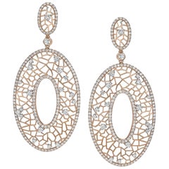 Crivelli Boucles d'oreilles pendantes en or rose 18 carats avec pendentif ovale et diamants de 4::91 carats