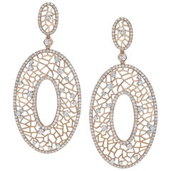 Crivelli 18 Karat Rose Gold Oval Pendant Drop Earrings with 4.91 Carat Diamonds