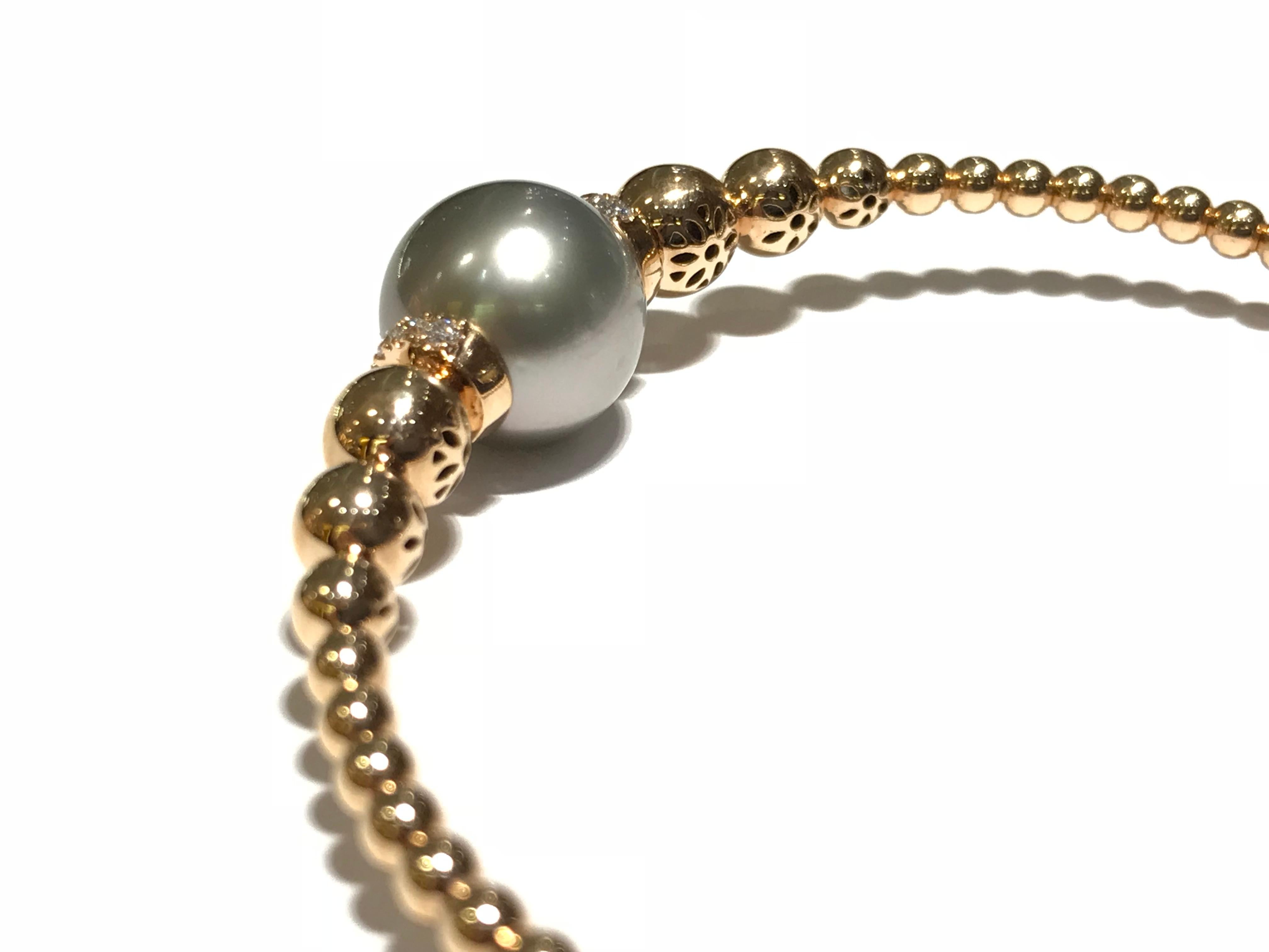 Crivelli 18 Karat Rose Gold Tahitian Pearl and Diamond Bangle In New Condition For Sale In Toronto, Ontario