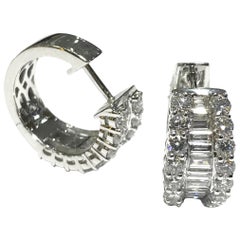 Crivelli 18 Karat W/G Hoop Earrings with Baguette and Round Diamonds Italian