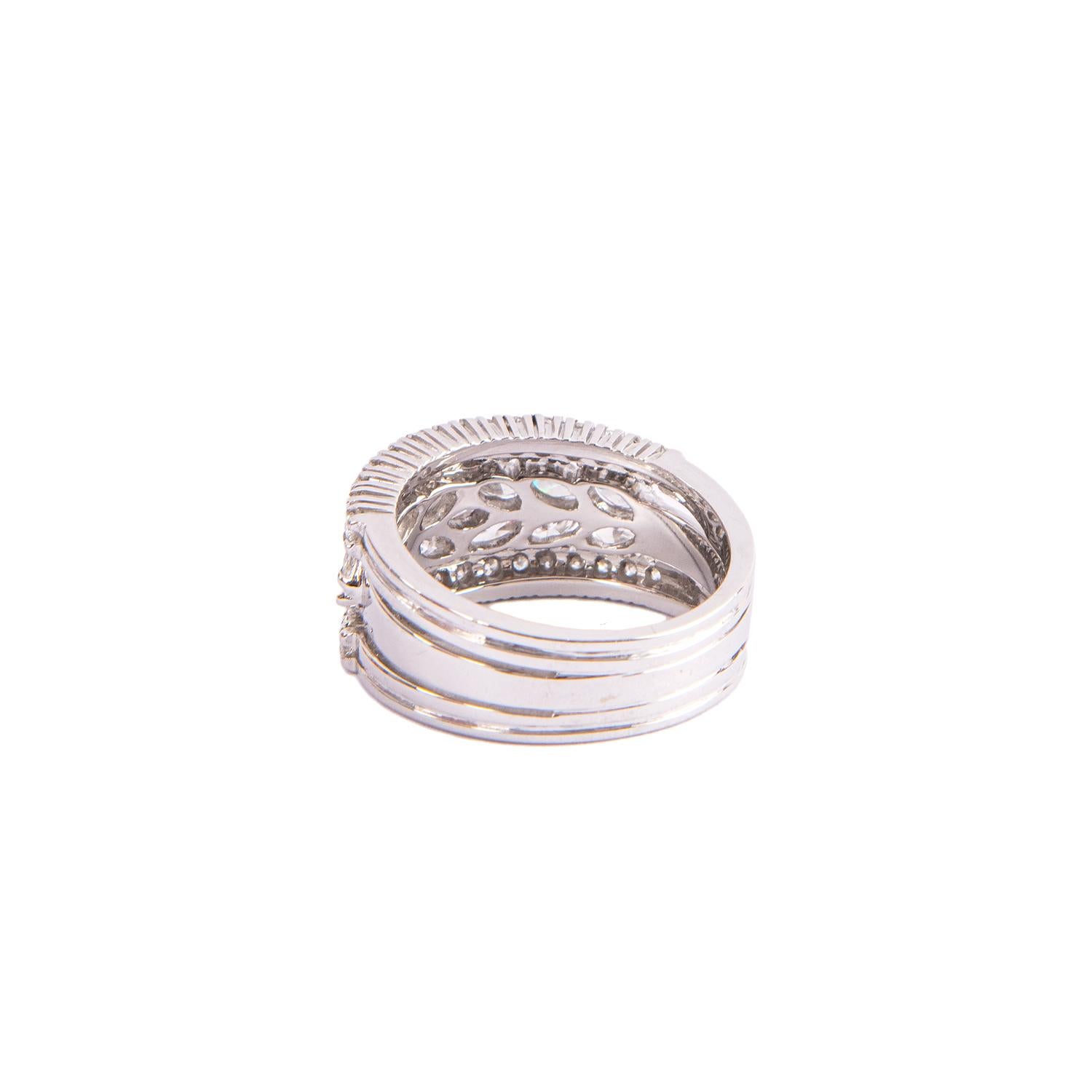 Contemporary Crivelli 18 Karat White Gold 1, 10 Carat Navette Diamond Band Ring For Sale